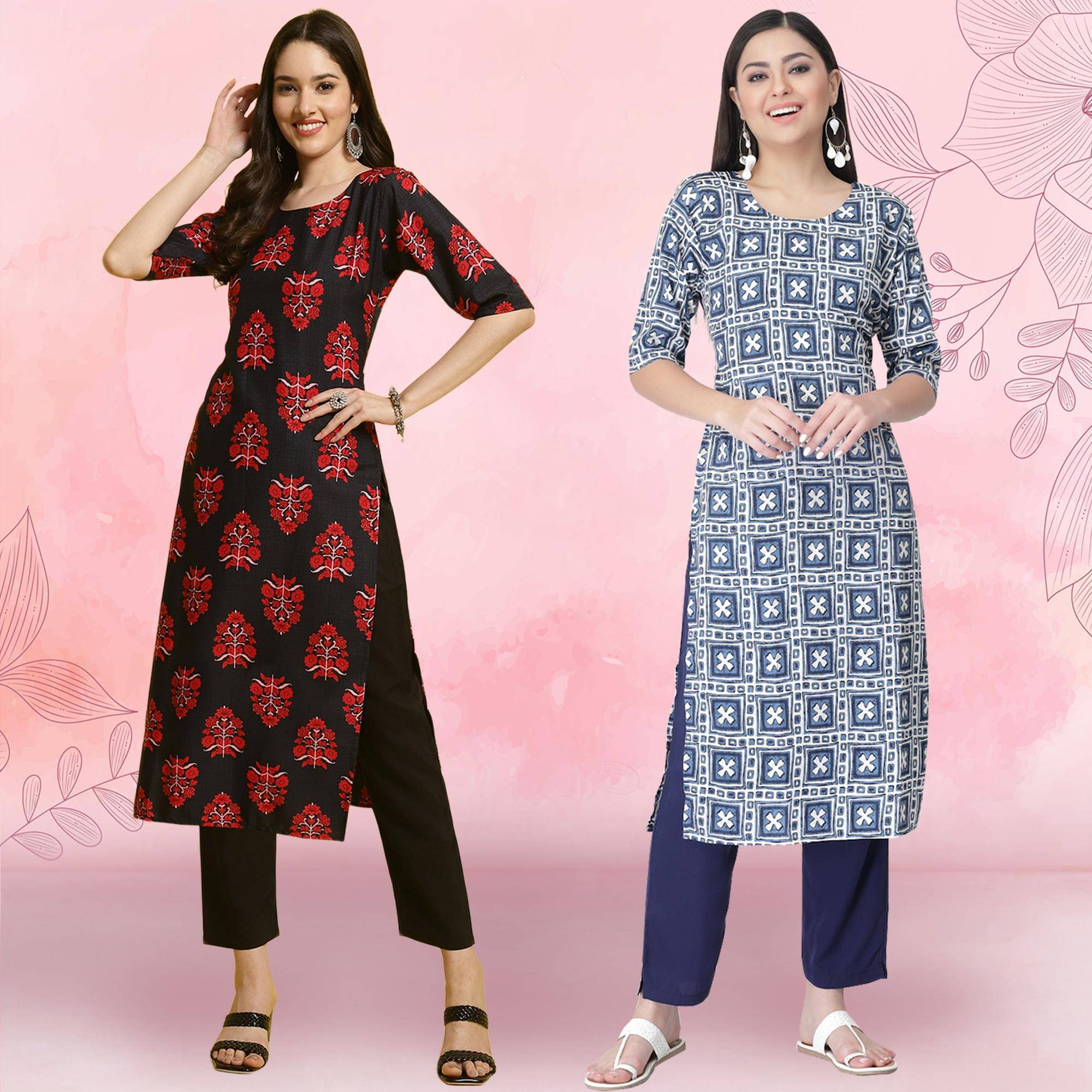 1 Stop Fashion Crepe Printed Kurti With Pants Women's Stitched Salwar Suit - Navy Blue ( Pack of 2 ) 1 Stop Fashion Crepe Printed Kurti With Pants Women's Stitched Salwar Suit - Navy Blue ( Pack of 2 )