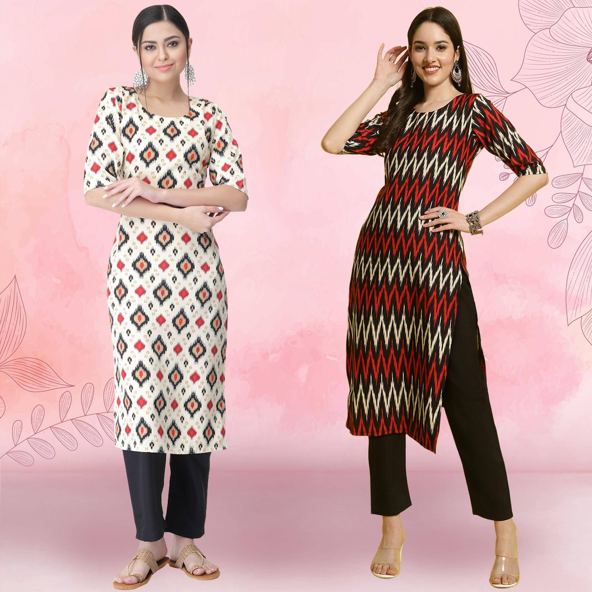     			1 Stop Fashion Crepe Printed Kurti With Pants Women's Stitched Salwar Suit - Black ( Pack of 2 )