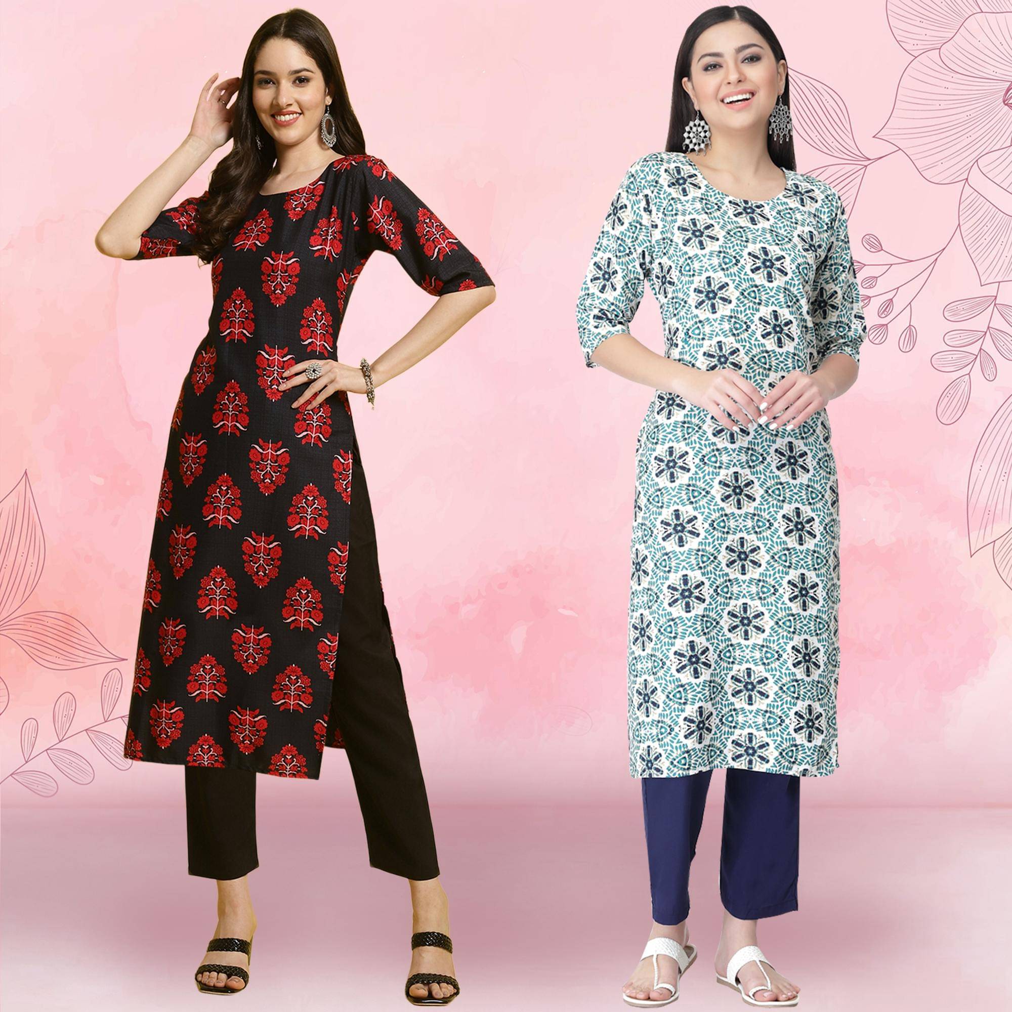 1 Stop Fashion Crepe Printed Kurti With Pants Women's Stitched Salwar Suit - Teal ( Pack of 2 ) 1 Stop Fashion Crepe Printed Kurti With Pants Women's Stitched Salwar Suit - Teal ( Pack of 2 )