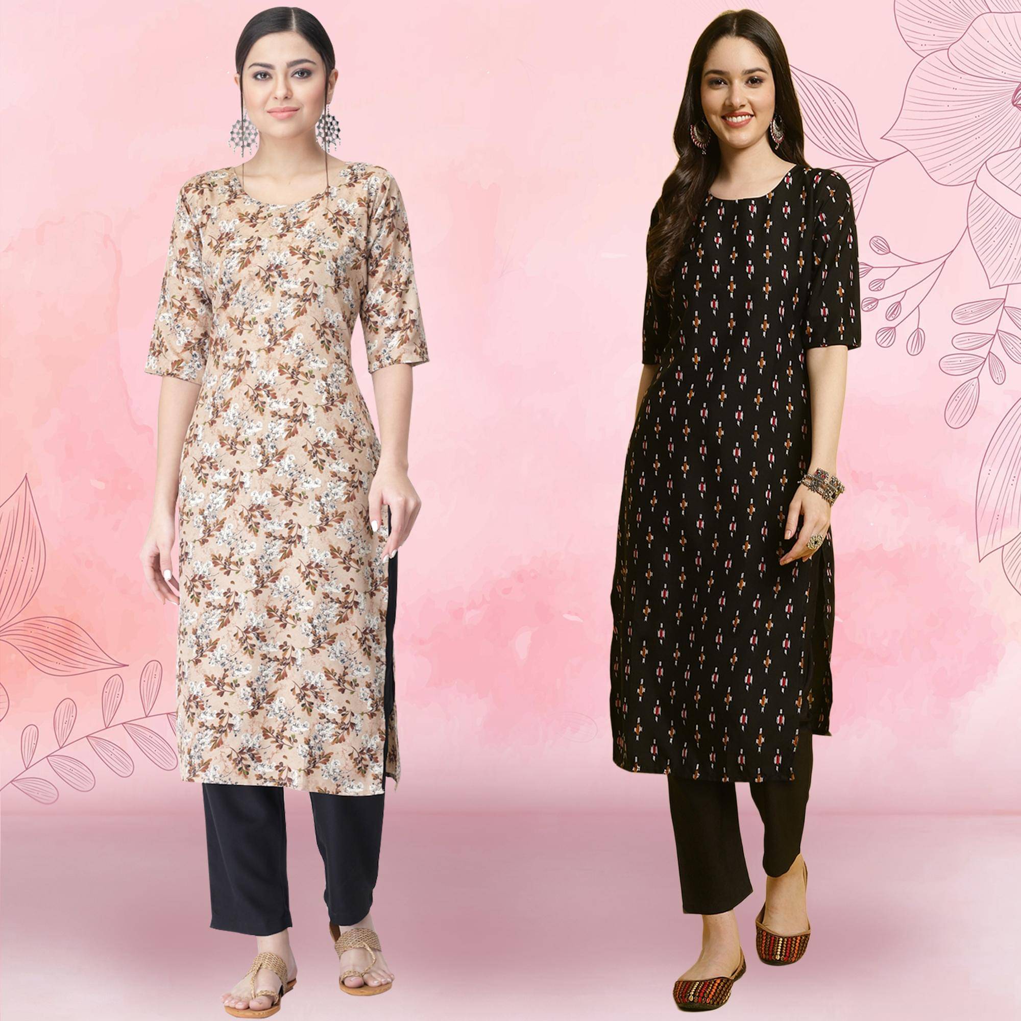 1 Stop Fashion Crepe Printed Kurti With Pants Women's Stitched Salwar Suit - Black ( Pack of 2 ) 1 Stop Fashion Crepe Printed Kurti With Pants Women's Stitched Salwar Suit - Black ( Pack of 2 )