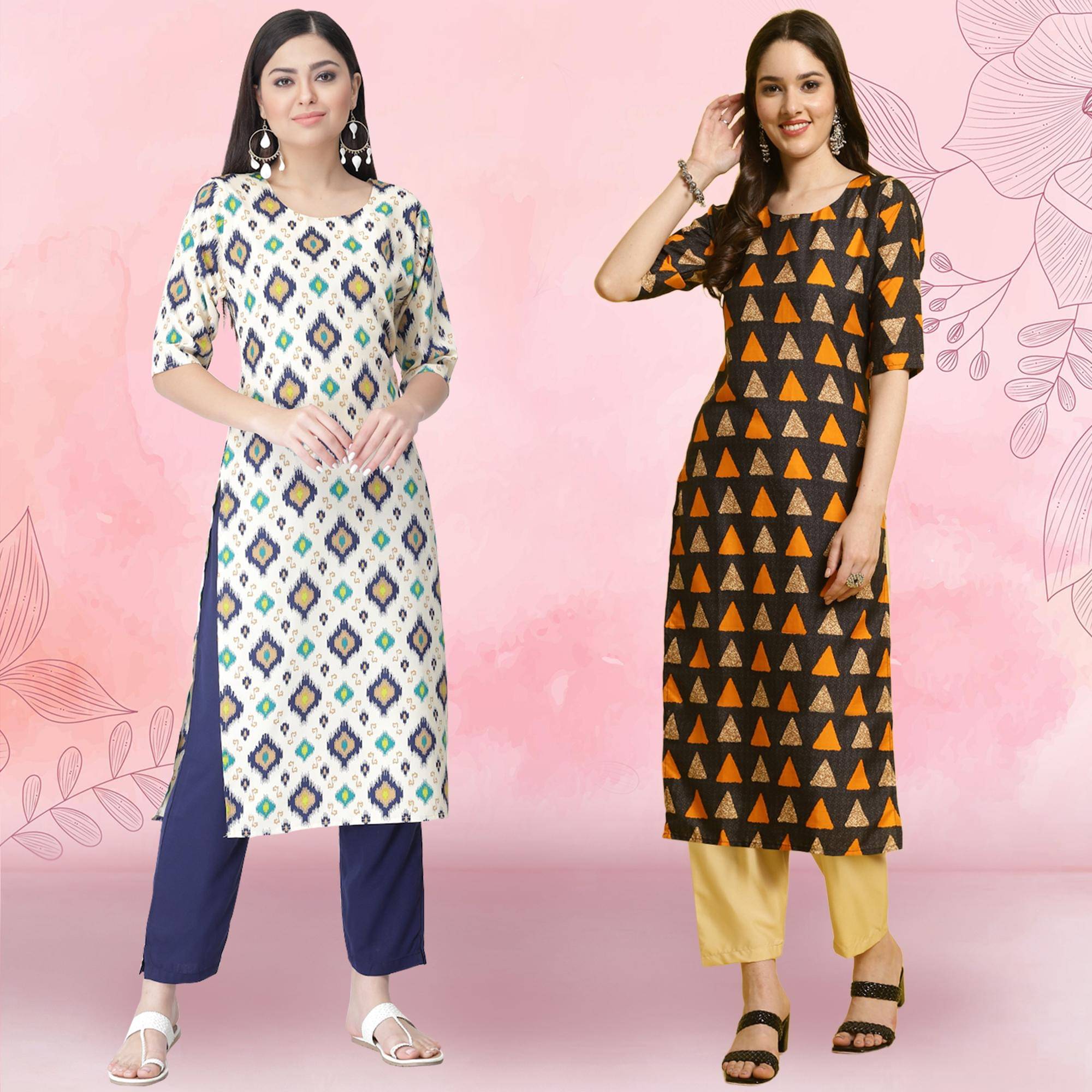 1 Stop Fashion Crepe Printed Kurti With Pants Women's Stitched Salwar Suit - Multicolor ( Pack of 2 ) 1 Stop Fashion Crepe Printed Kurti With Pants Women's Stitched Salwar Suit - Multicolor ( Pack of 2 )