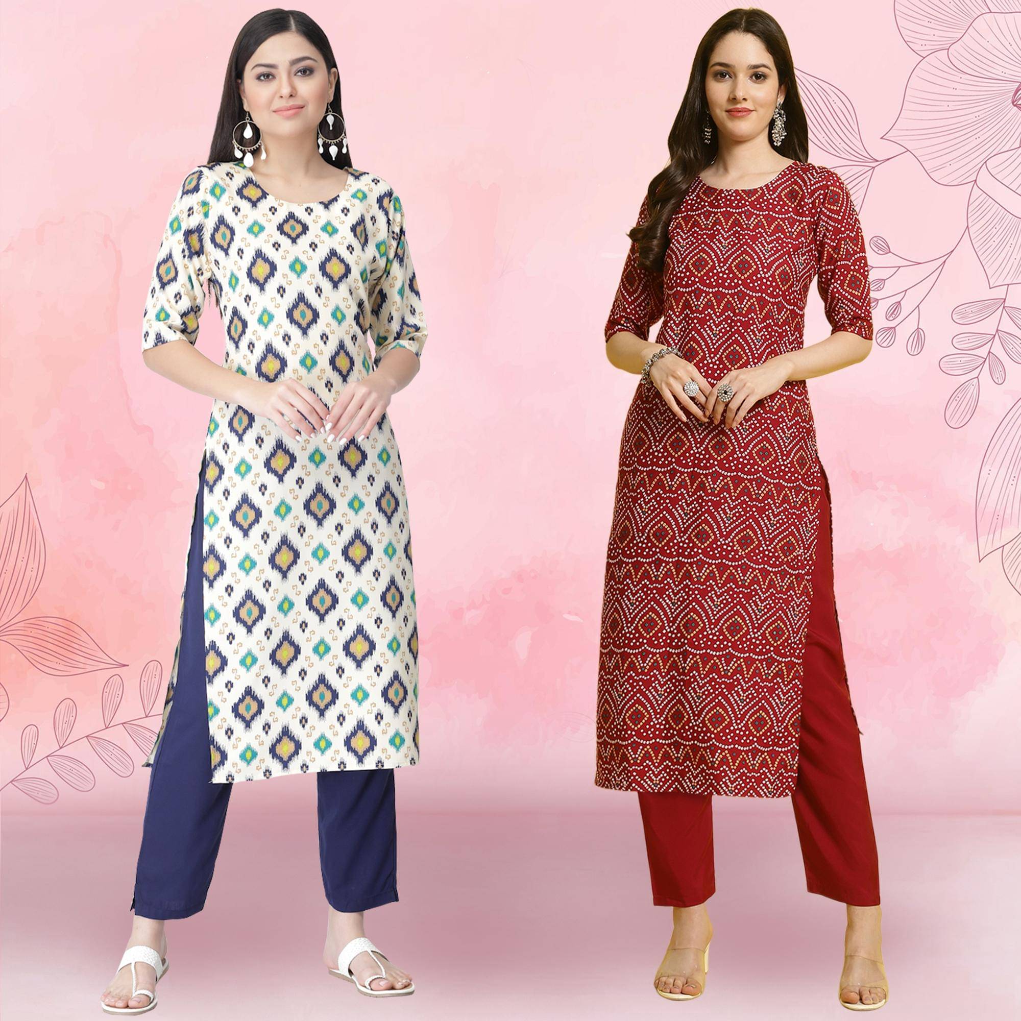 1 Stop Fashion Crepe Printed Kurti With Pants Women's Stitched Salwar Suit - Maroon ( Pack of 2 ) 1 Stop Fashion Crepe Printed Kurti With Pants Women's Stitched Salwar Suit - Maroon ( Pack of 2 )