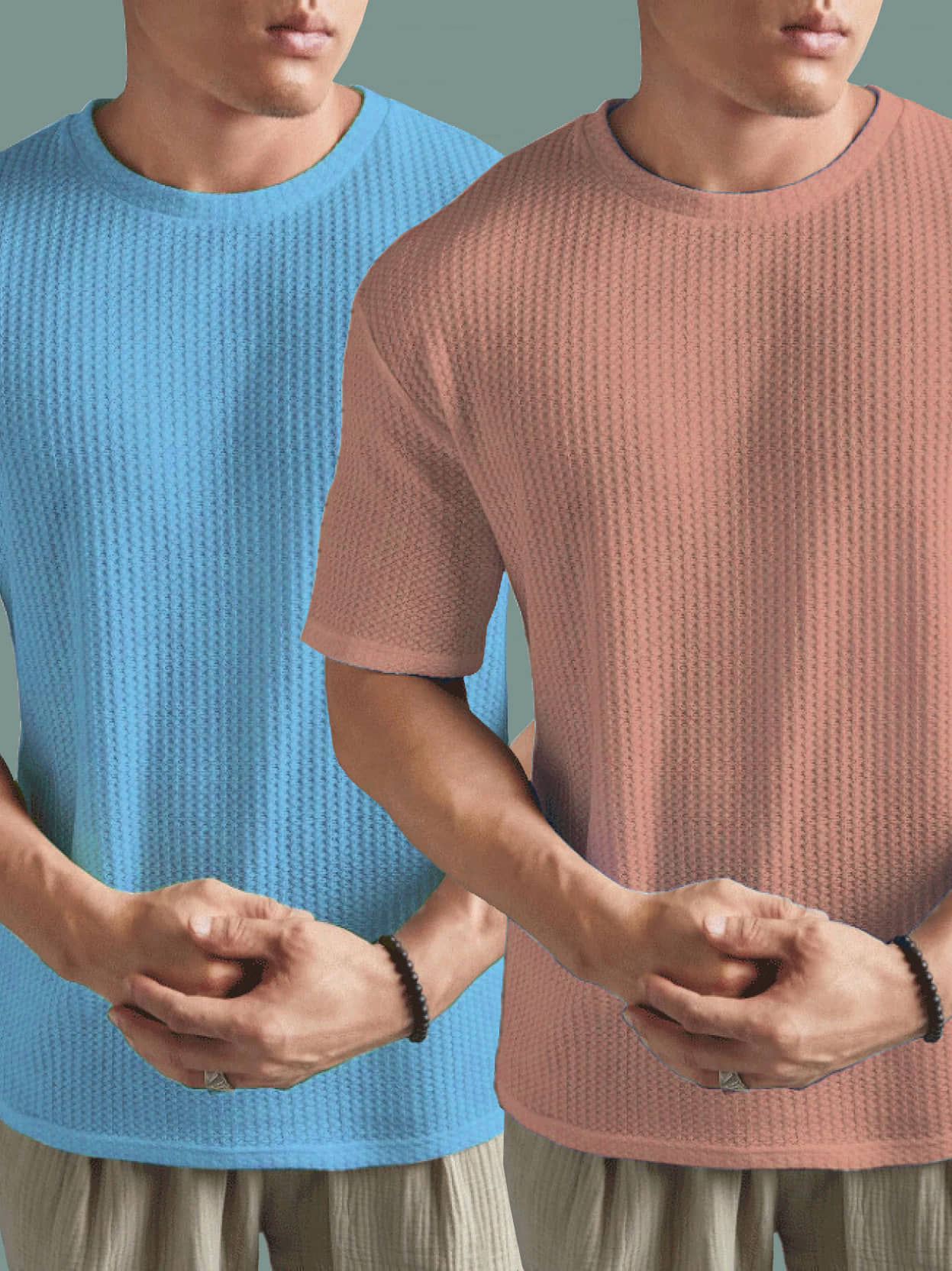 ADORATE Polyester Regular Fit Self Design Half Sleeves Men's Round T-Shirt - Pink ( Pack of 2 )