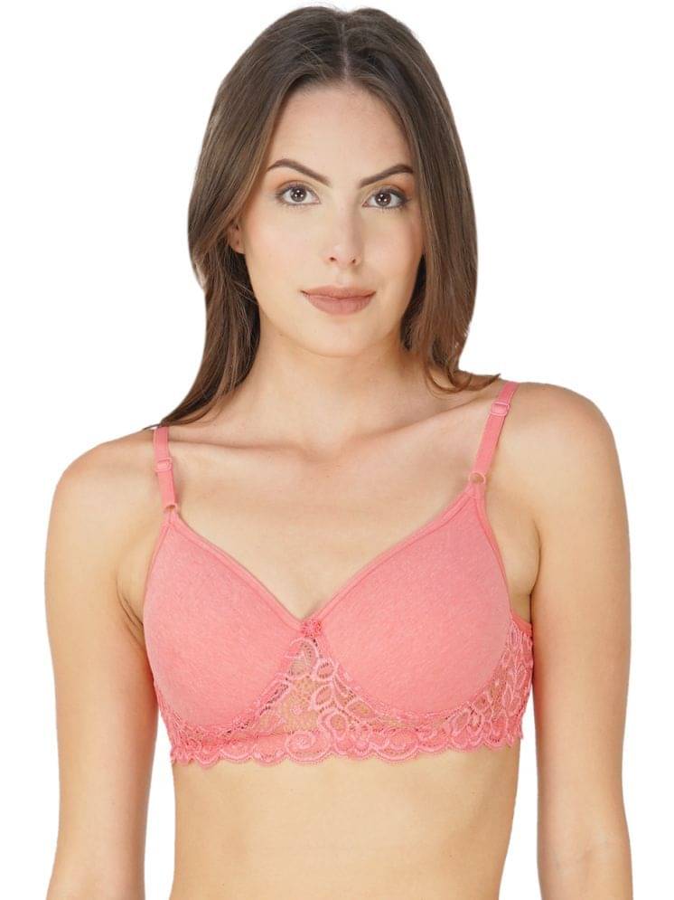 Arc de Shapes Pack of 1 Lace Lightly Padded Bralette Bra For Women ( Coral ) Arc de Shapes Pack of 1 Lace Lightly Padded Bralette Bra For Women ( Coral )