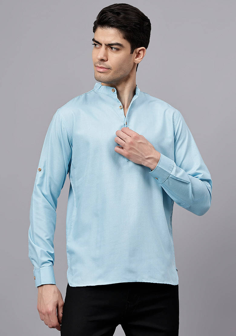 DiAsh Sky Blue Cotton Blend Men's Regular Kurta ( Pack of 1 )     			DiAsh Sky Blue Cotton Blend Men's Regular Kurta ( Pack of 1 )