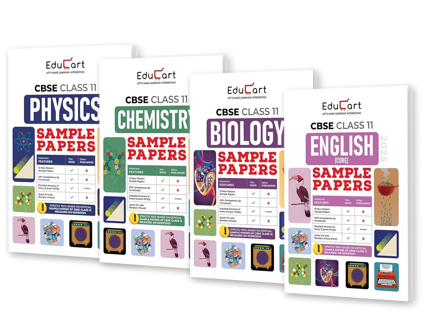     			Educart CBSE Class 11 Sample Papers Bundle 2025 - Physics, Chemistry, Biology, & English for 2024-25 Exam
