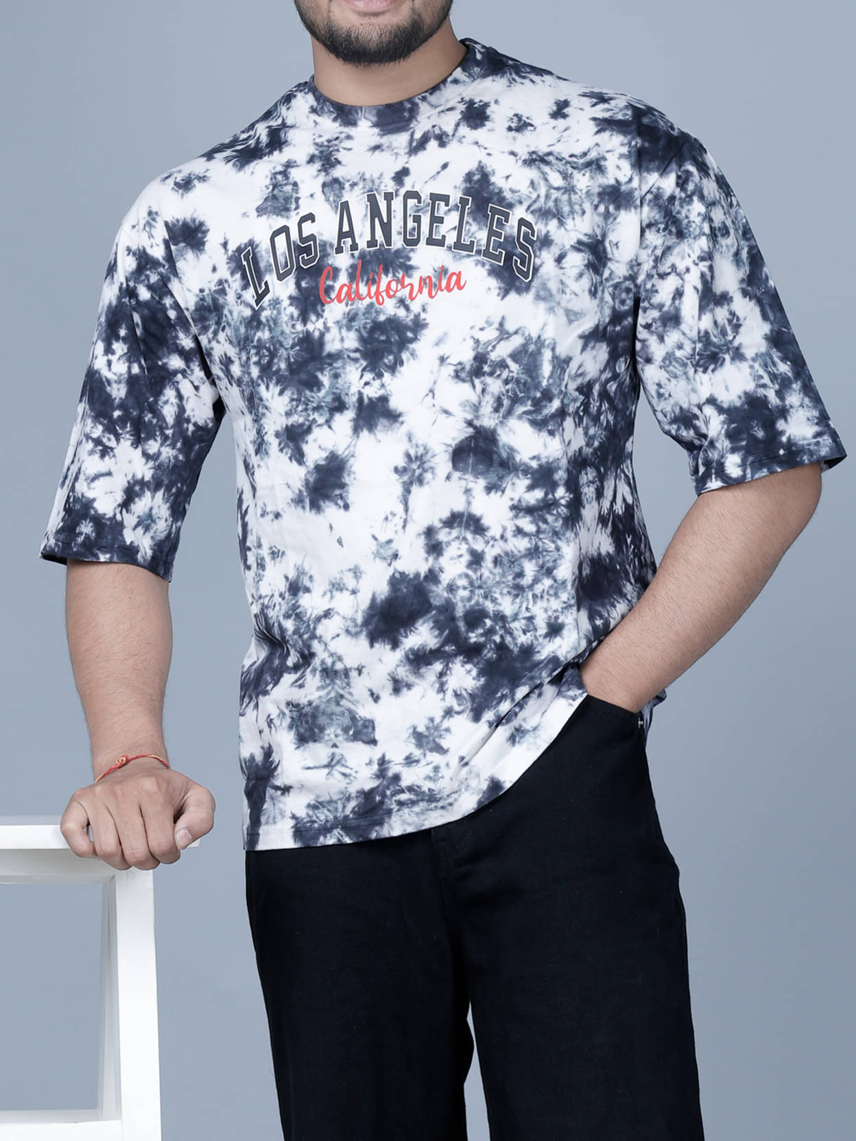     			Eyebogler Polyester Oversized Fit Dyed Half Sleeves Men's Round T-Shirt - Black ( Pack of 1 )