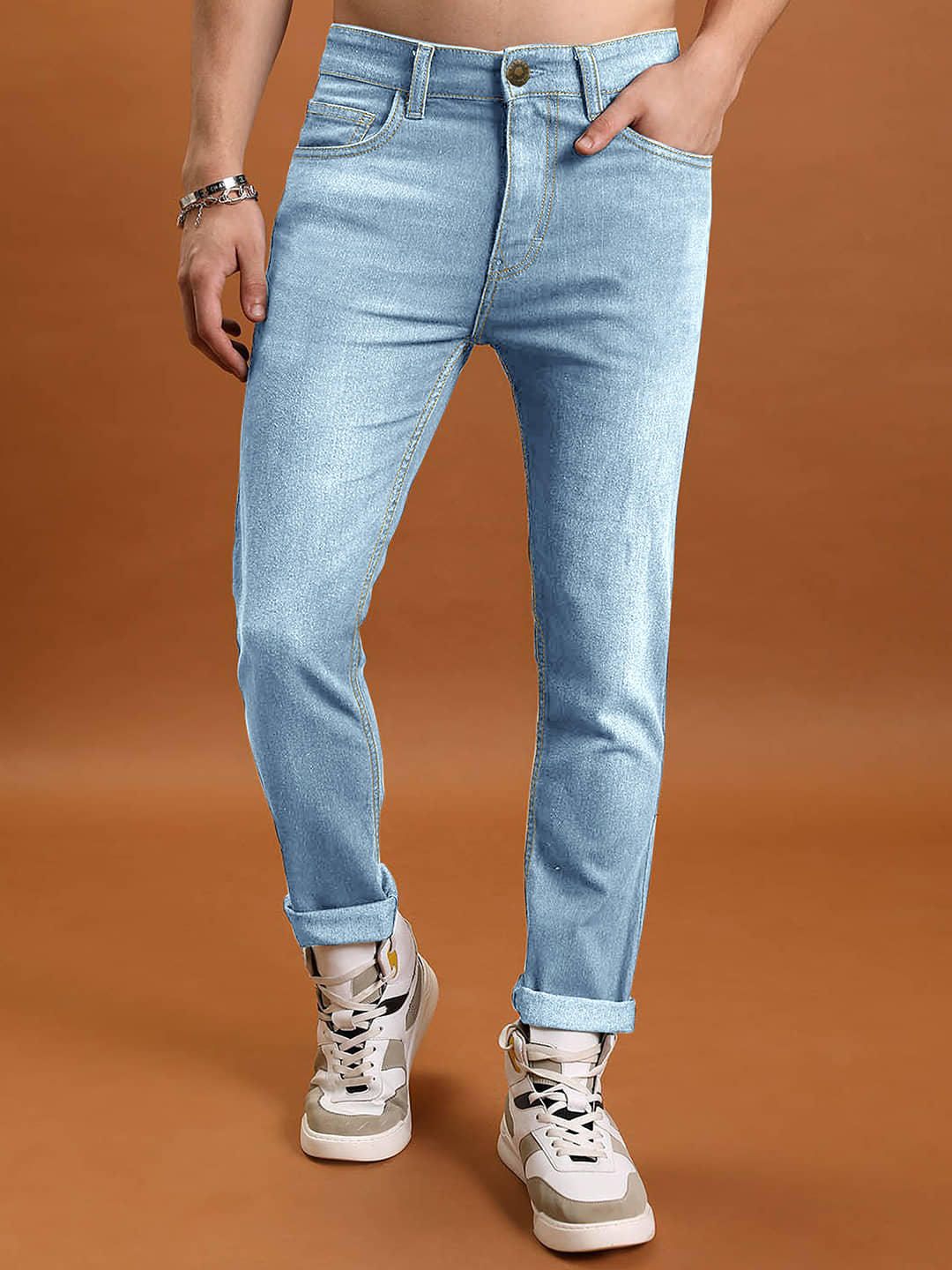 Eyebogler Regular Fit Faded Men's Jeans - Light Blue ( Pack of 1 ) - Jeans | Buy online on ZillyBuy