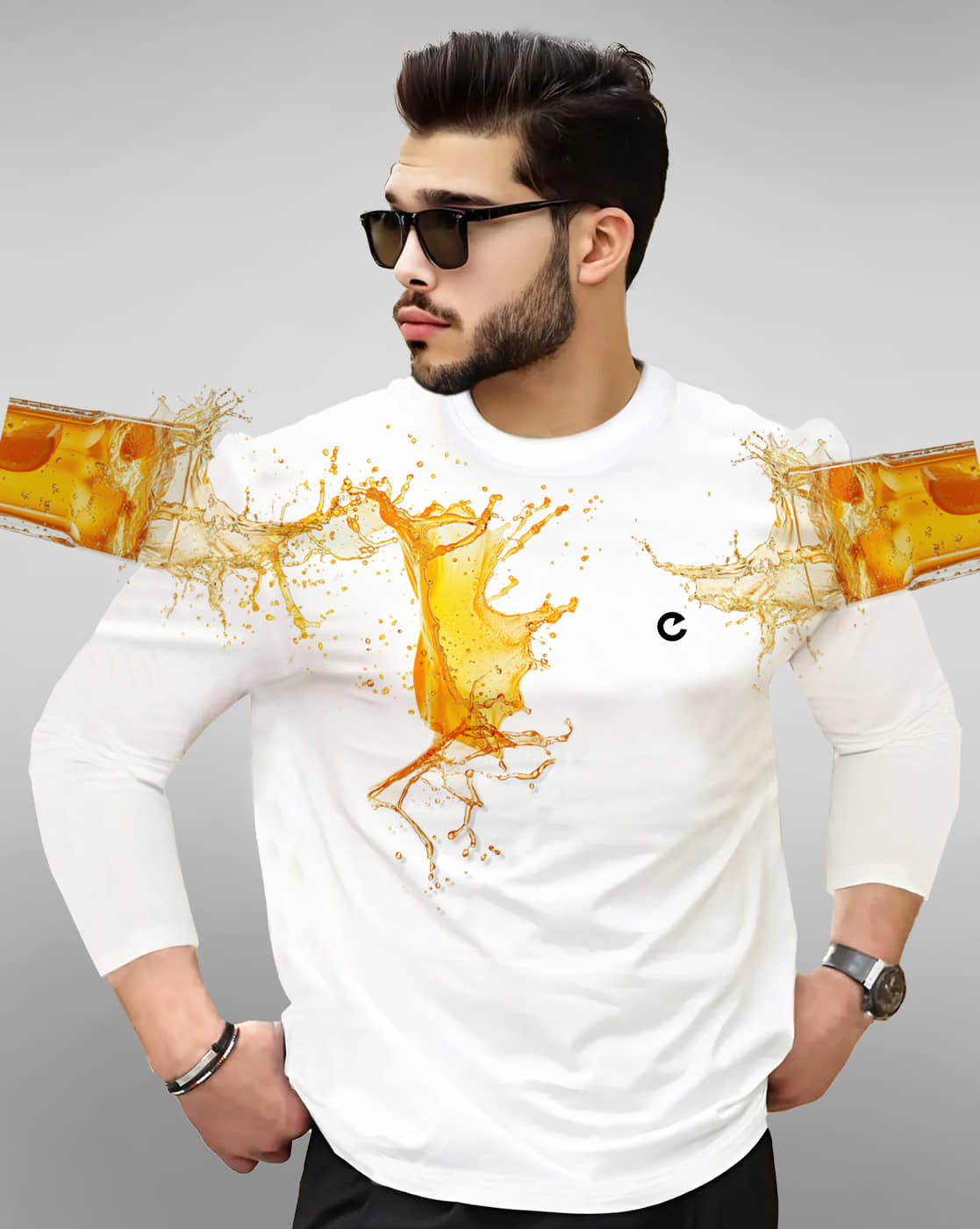 Eyebogler Cotton Blend Regular Fit Solid Full Sleeves Men's Round T-Shirt - White ( Pack of 1 )