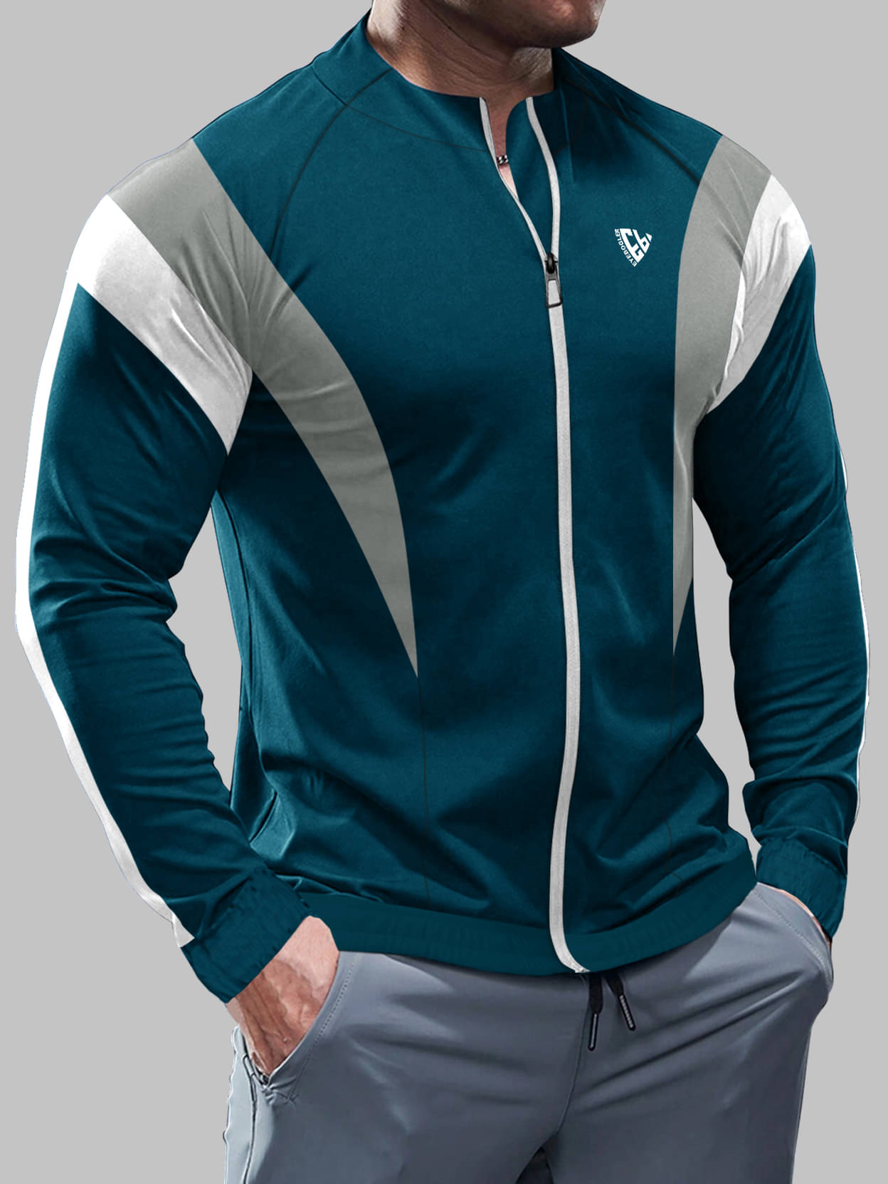     			Eyebogler Polyester Regular Fit Colorblock Full Sleeves Men's Mandarin Collar T-Shirt - Blue ( Pack of 1 )