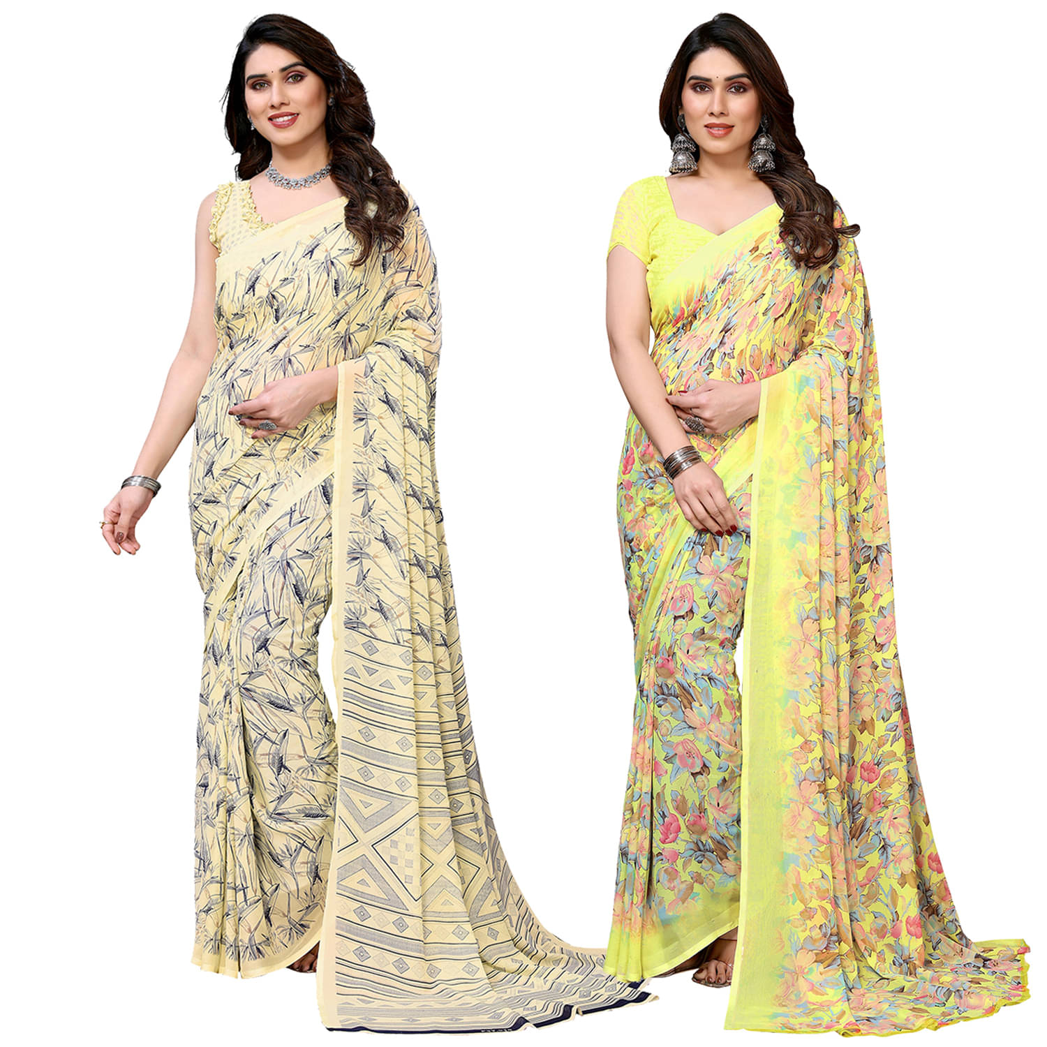     			Kashvi Sarees Georgette Printed Saree With Unstitched Blouse Piece ( Multicolor )