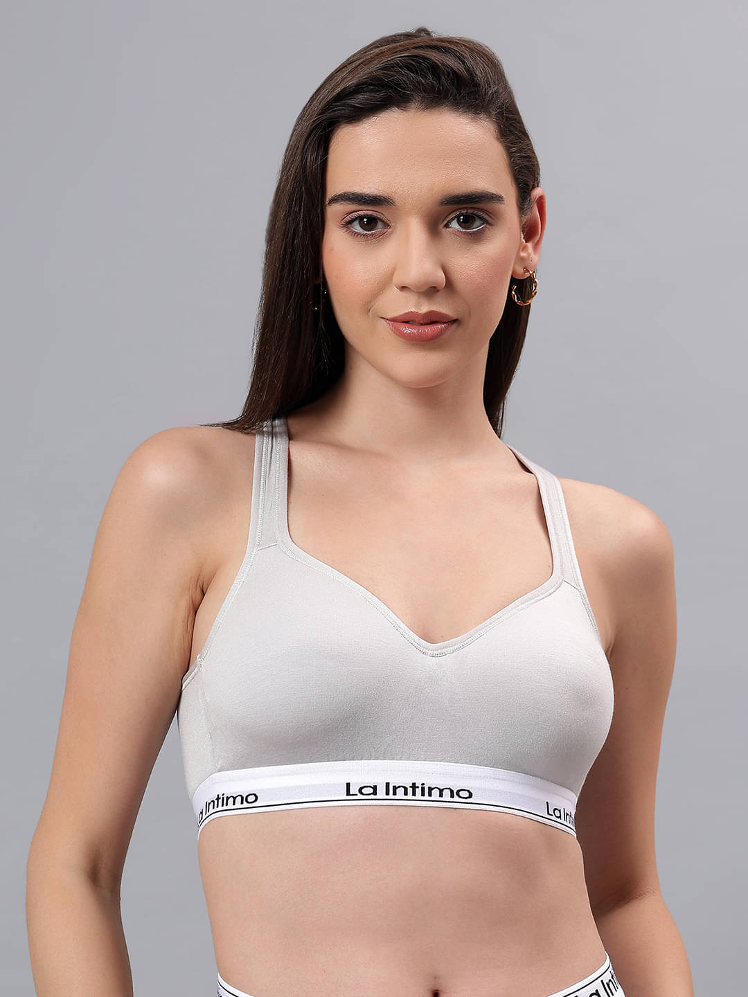     			La Intimo Grey Modal Lightly Padded Women's Sports Bra ( Pack of 1 )