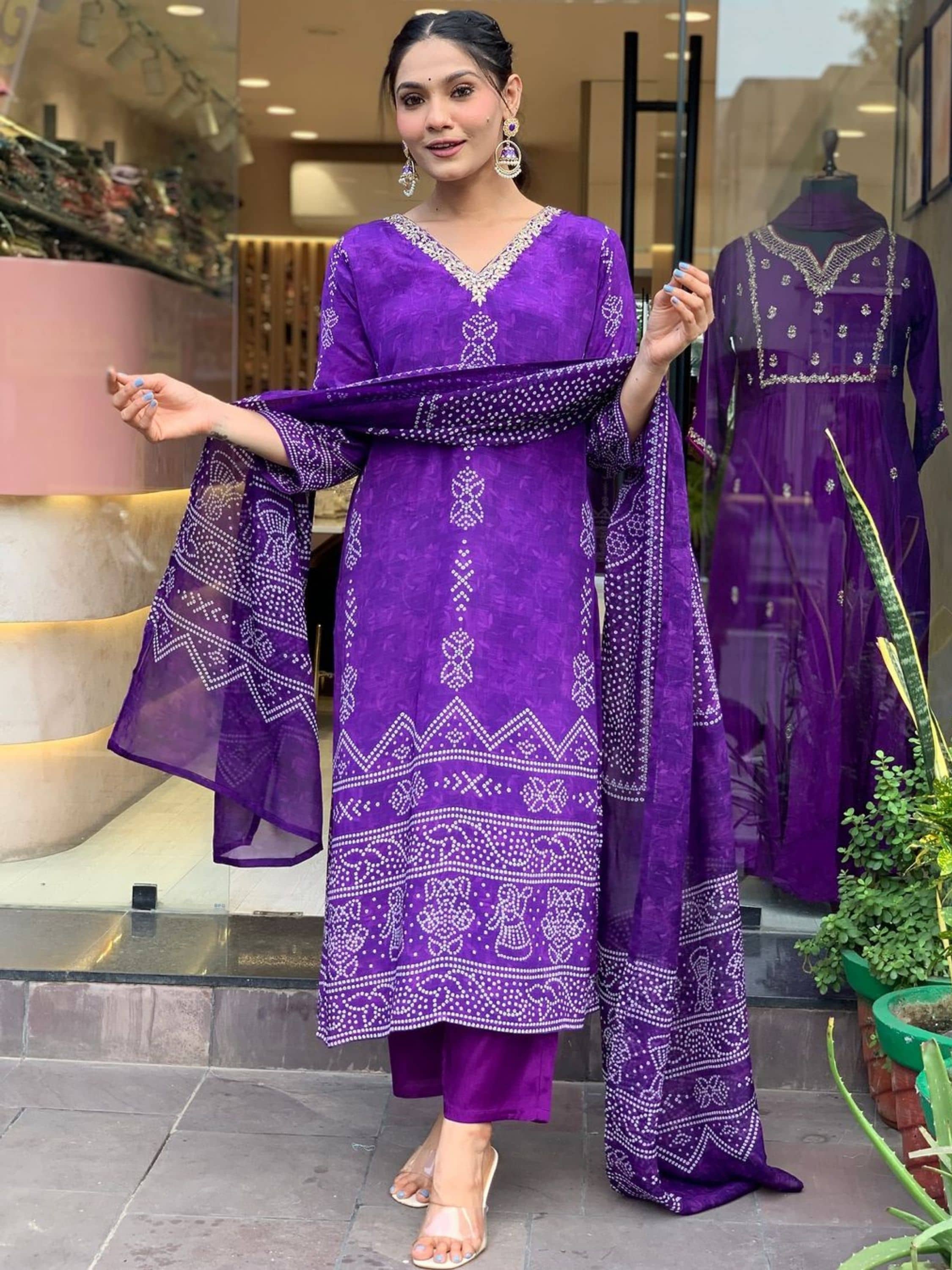 Niza Fashion Crepe Printed Kurti With Pants Women's Stitched Salwar Suit - Purple ( Pack of 1 )