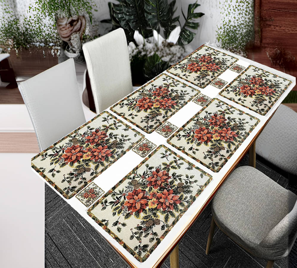 Revexo PVC Floral Rectangle Table Mats & Coasters ( 40 cm x 30 cm ) Pack of 12 - Multi Revexo PVC Floral Rectangle Table Mats & Coasters ( 40 cm x 30 cm ) Pack of 12 - Multi