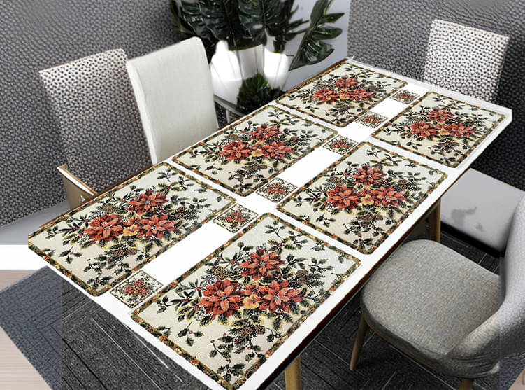     			Revexo PVC Floral Rectangle Table Mats & Coasters ( 40 cm x 30 cm ) Pack of 12 - Multi