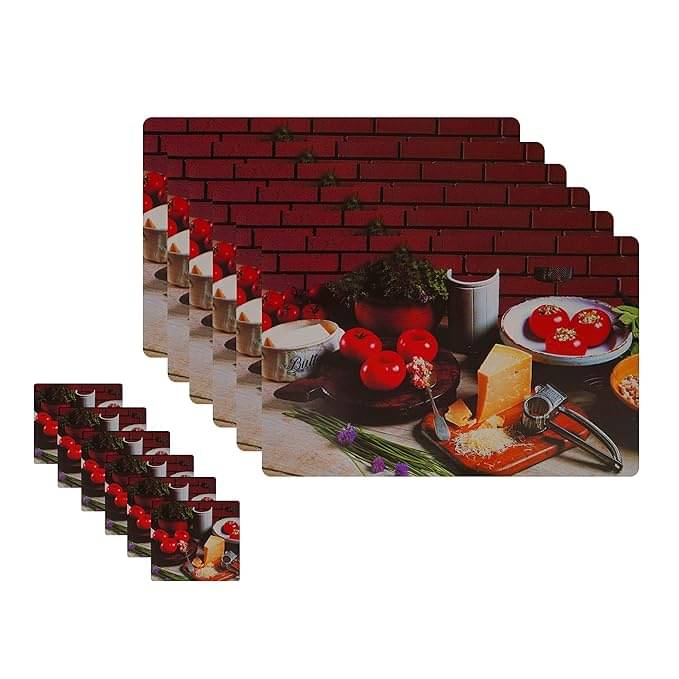     			Revexo PVC Floral Rectangle Table Mats & Coasters ( 40 cm x 30 cm ) Pack of 12 - Multi