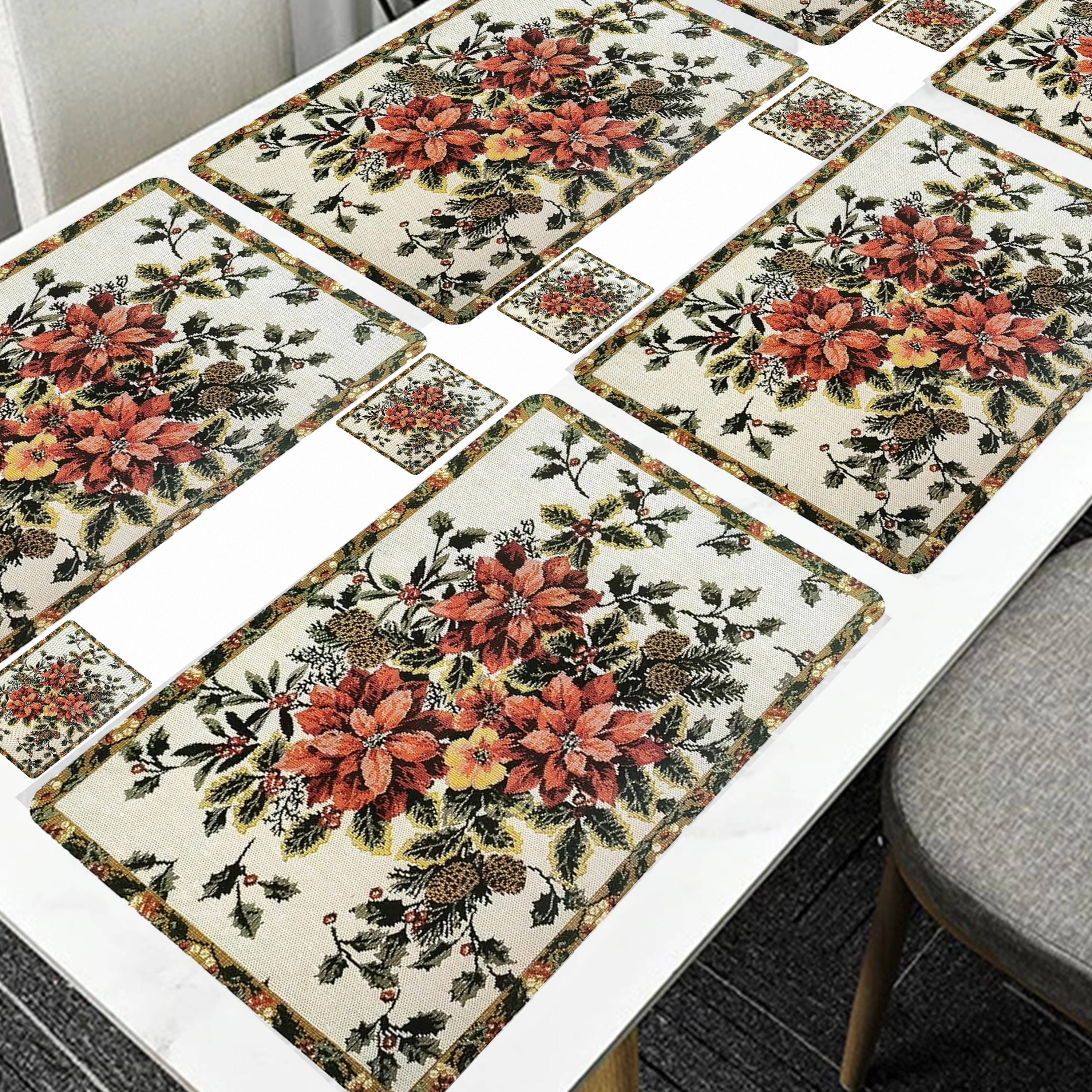     			Revexo PVC Floral Rectangle Table Mats & Coasters ( 40 cm x 30 cm ) Pack of 12 - Multi