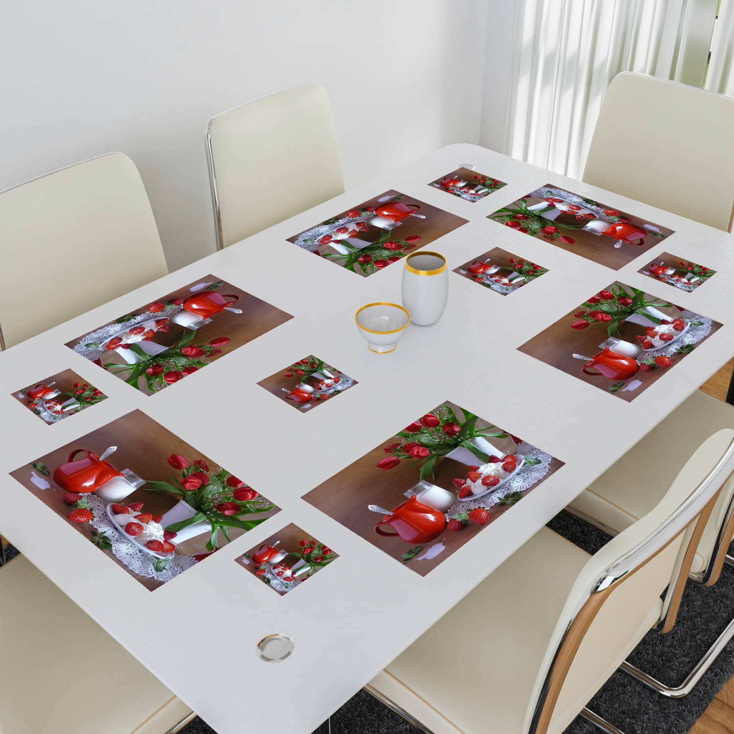 Revexo PVC Floral Rectangle Table Mats & Coasters ( 40 cm x 30 cm ) Pack of 12 - Multi Revexo PVC Floral Rectangle Table Mats & Coasters ( 40 cm x 30 cm ) Pack of 12 - Multi