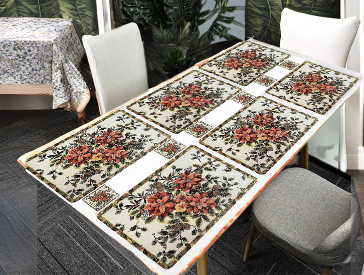 Revexo PVC Floral Rectangle Table Mats & Coasters ( 40 cm x 30 cm ) Pack of 12 - Multi Revexo PVC Floral Rectangle Table Mats & Coasters ( 40 cm x 30 cm ) Pack of 12 - Multi