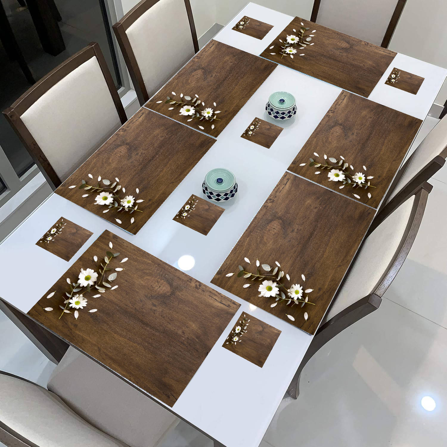Revexo PVC Floral Rectangle Table Mats & Coasters ( 40 cm x 30 cm ) Pack of 12 - Multi Revexo PVC Floral Rectangle Table Mats & Coasters ( 40 cm x 30 cm ) Pack of 12 - Multi