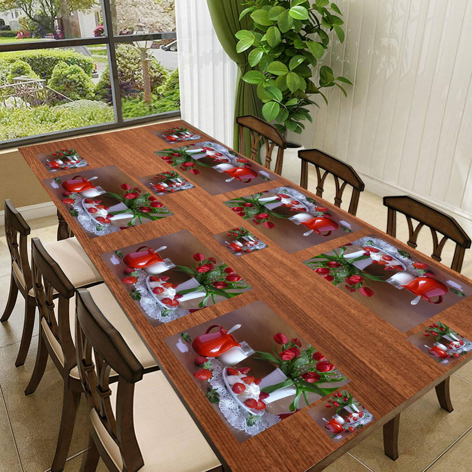 Revexo PVC Floral Rectangle Table Mats & Coasters ( 40 cm x 30 cm ) Pack of 12 - Multi Revexo PVC Floral Rectangle Table Mats & Coasters ( 40 cm x 30 cm ) Pack of 12 - Multi