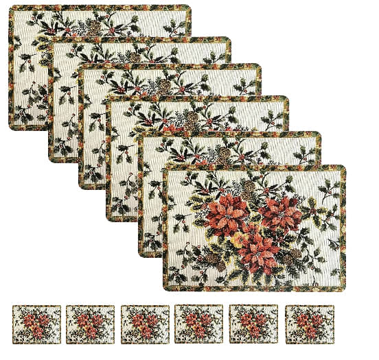 Revexo PVC Floral Rectangle Table Mats & Coasters ( 40 cm x 30 cm ) Pack of 12 - Multi Revexo PVC Floral Rectangle Table Mats & Coasters ( 40 cm x 30 cm ) Pack of 12 - Multi