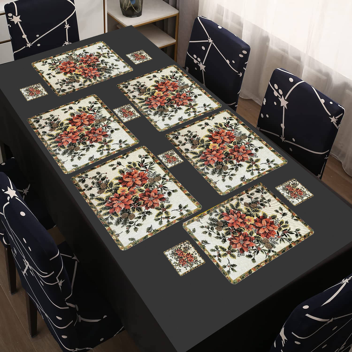     			Revexo PVC Floral Rectangle Table Mats & Coasters ( 40 cm x 30 cm ) Pack of 12 - Multi