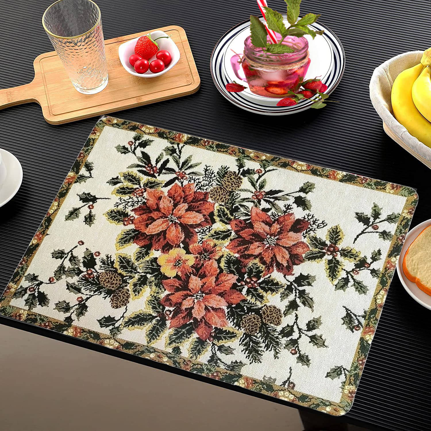     			Revexo PVC Floral Rectangle Table Mats & Coasters ( 40 cm x 30 cm ) Pack of 12 - Multi