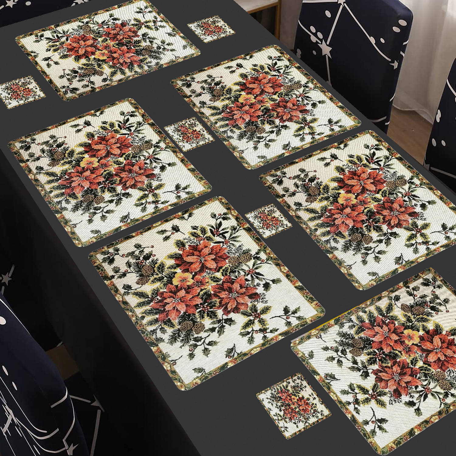 Revexo PVC Floral Rectangle Table Mats & Coasters ( 40 cm x 30 cm ) Pack of 12 - Multi Revexo PVC Floral Rectangle Table Mats & Coasters ( 40 cm x 30 cm ) Pack of 12 - Multi