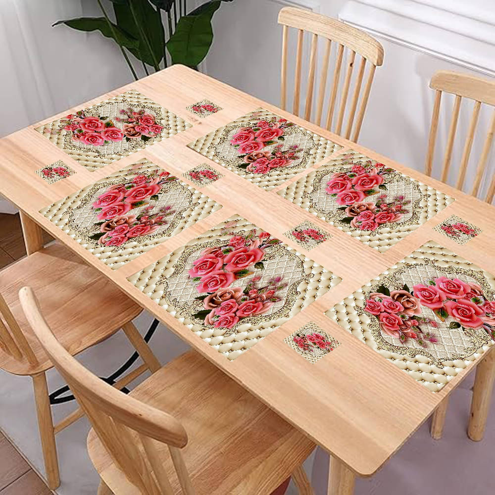     			Revexo PVC Floral Rectangle Table Mats & Coasters ( 40 cm x 30 cm ) Pack of 12 - Multi