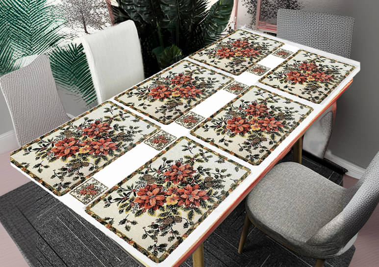 Revexo PVC Floral Rectangle Table Mats & Coasters ( 40 cm x 30 cm ) Pack of 12 - Multi Revexo PVC Floral Rectangle Table Mats & Coasters ( 40 cm x 30 cm ) Pack of 12 - Multi