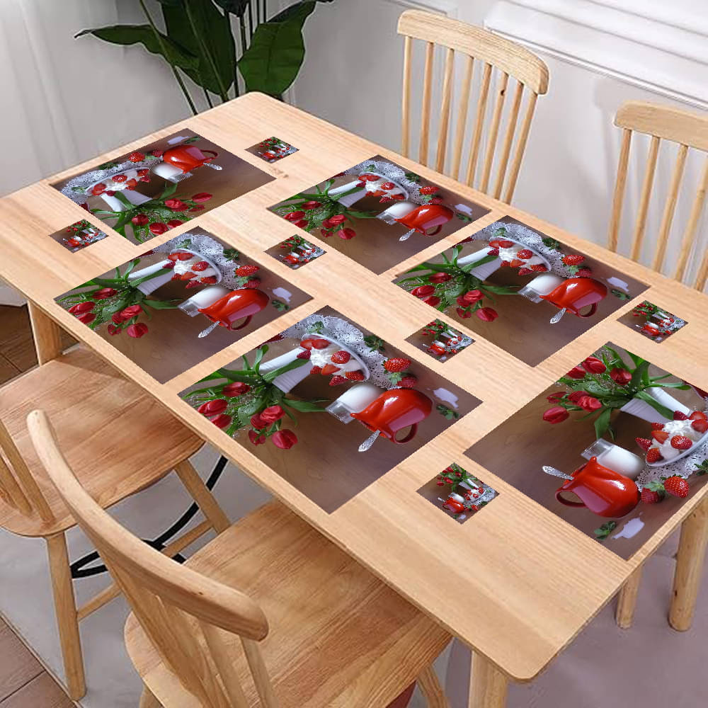     			Revexo PVC Floral Rectangle Table Mats & Coasters ( 40 cm x 30 cm ) Pack of 12 - Multi