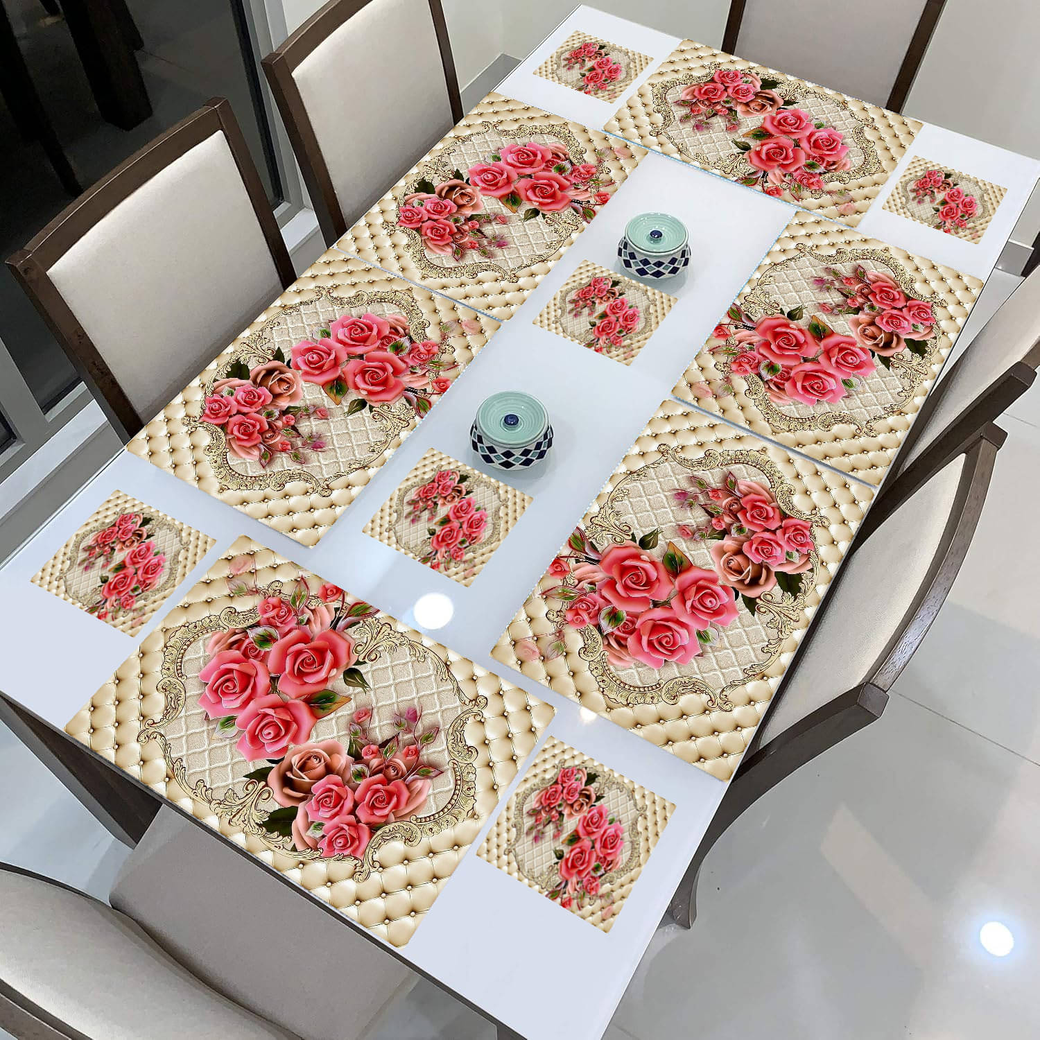 Sanraksshan PVC Floral Rectangle Table Mats & Coasters ( 40 cm x 32 cm ) Pack of 12 - Multi Sanraksshan PVC Floral Rectangle Table Mats & Coasters ( 40 cm x 32 cm ) Pack of 12 - Multi