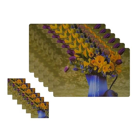     			Sanraksshan PVC Floral Rectangle Table Mats & Coasters ( 40 cm x 32 cm ) Pack of 12 - Multi