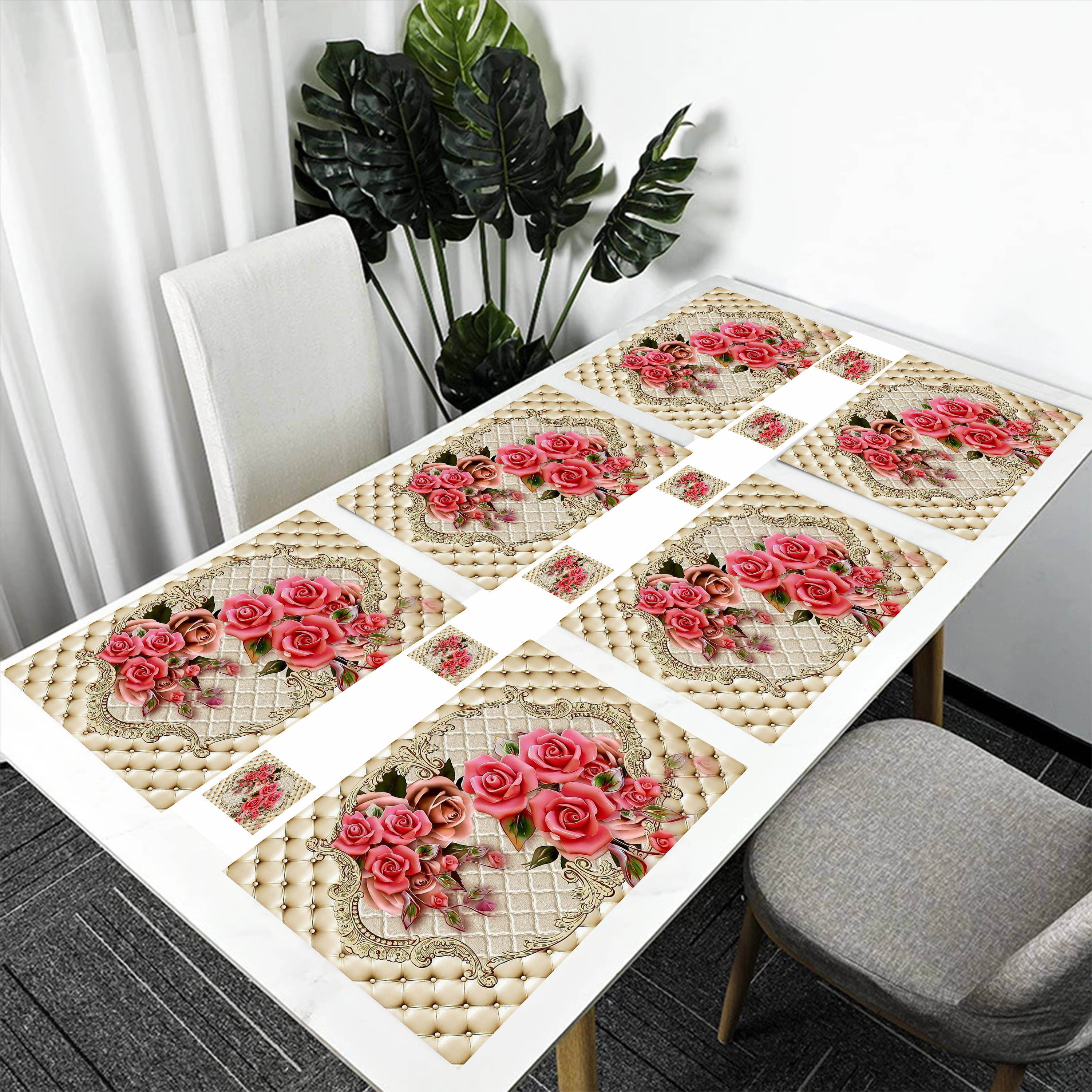 Sanraksshan PVC Floral Rectangle Table Mats & Coasters ( 40 cm x 32 cm ) Pack of 12 - Multi Sanraksshan PVC Floral Rectangle Table Mats & Coasters ( 40 cm x 32 cm ) Pack of 12 - Multi
