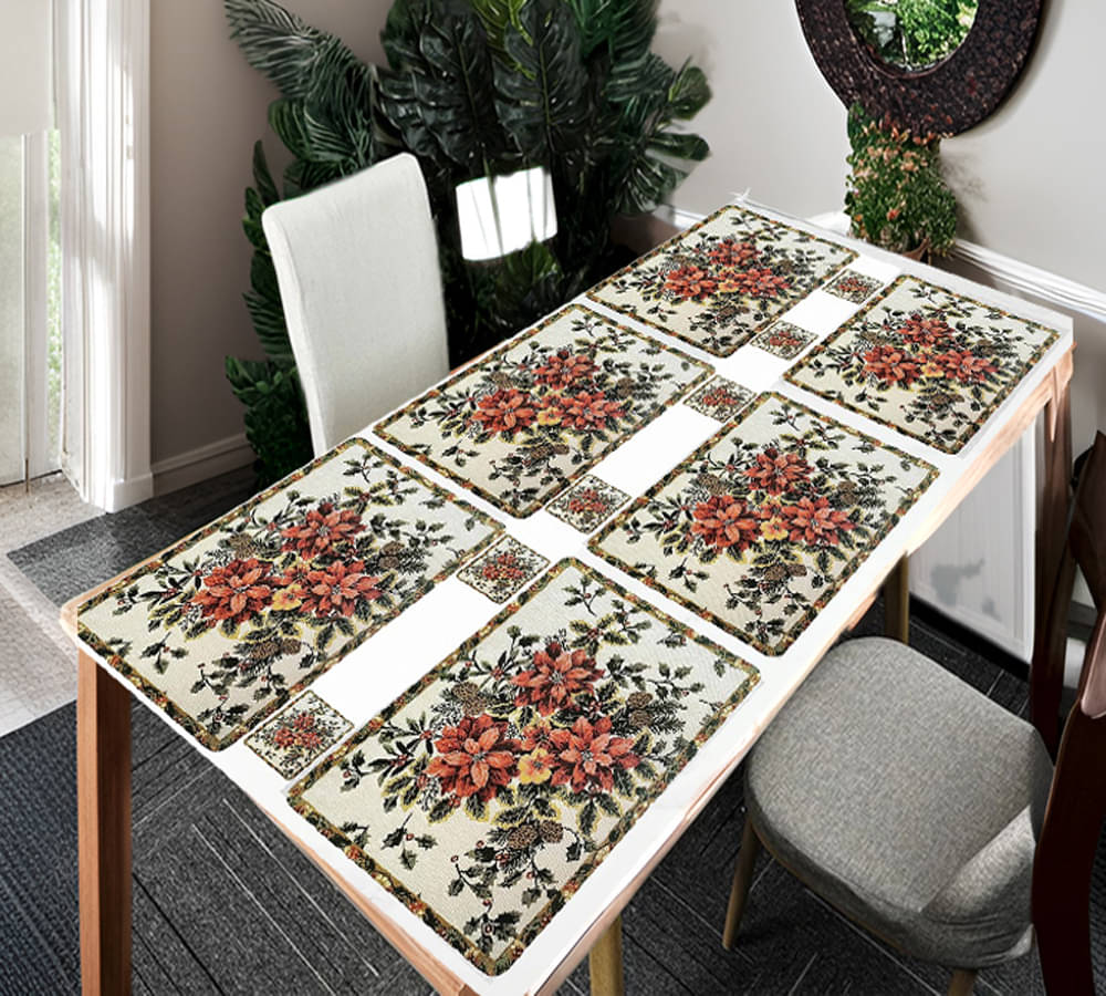 Sanraksshan PVC Floral Rectangle Table Mats & Coasters ( 40 cm x 32 cm ) Pack of 12 - Multi Sanraksshan PVC Floral Rectangle Table Mats & Coasters ( 40 cm x 32 cm ) Pack of 12 - Multi