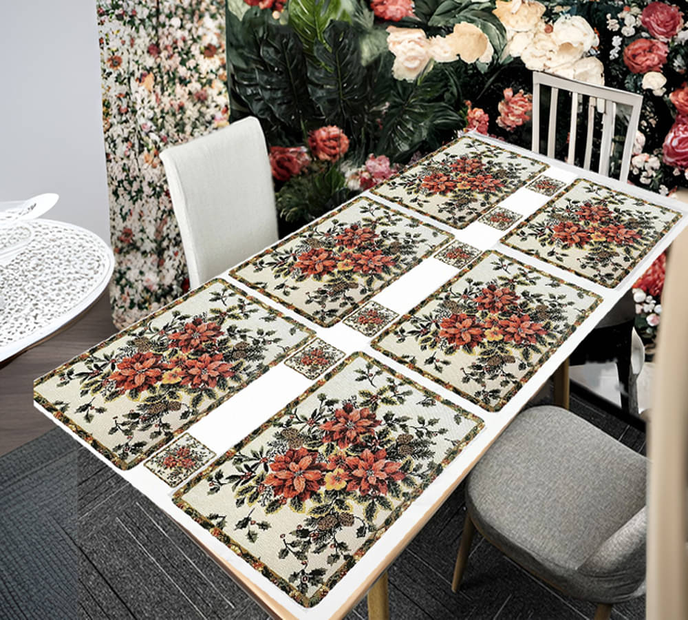 Sanraksshan PVC Floral Rectangle Table Mats & Coasters ( 40 cm x 32 cm ) Pack of 12 - Multi Sanraksshan PVC Floral Rectangle Table Mats & Coasters ( 40 cm x 32 cm ) Pack of 12 - Multi