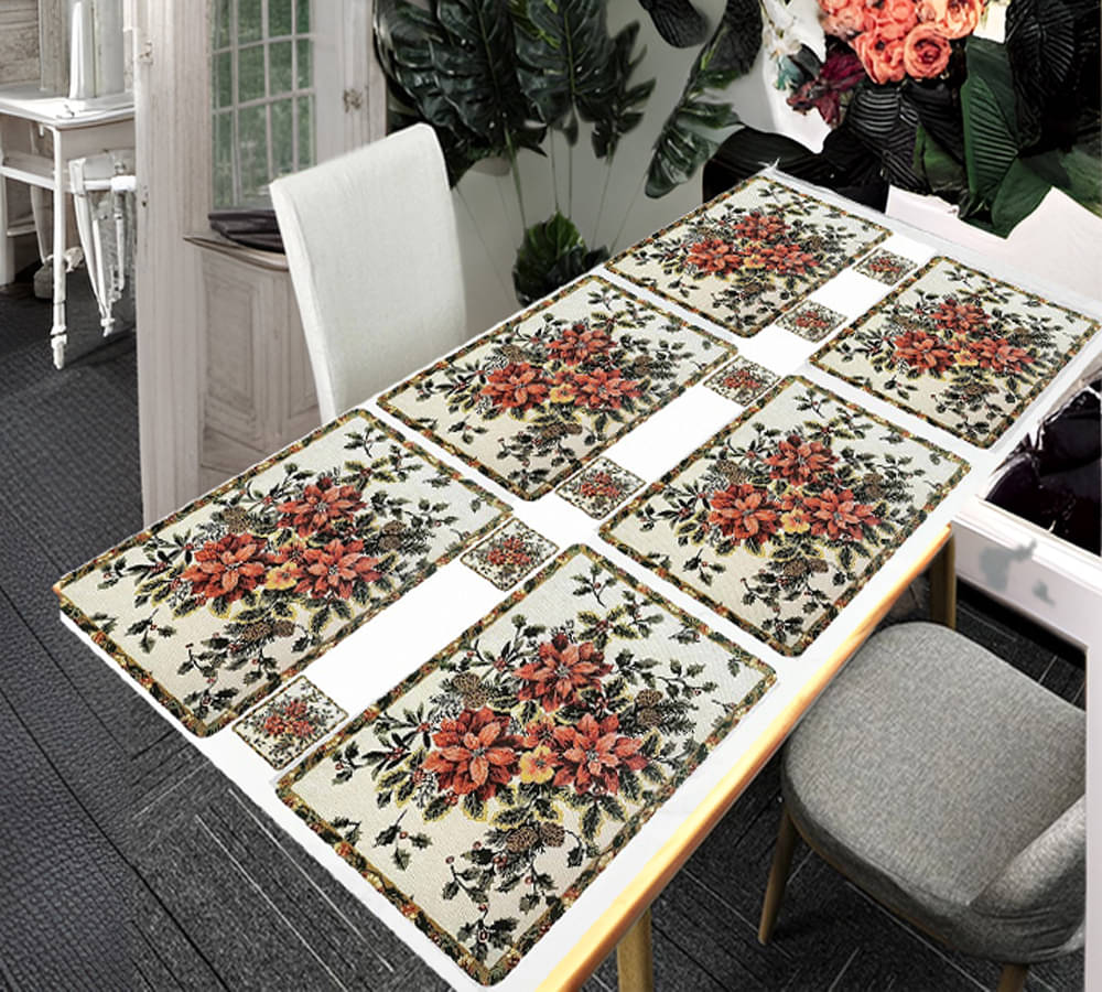 Sanraksshan PVC Floral Rectangle Table Mats & Coasters ( 40 cm x 32 cm ) Pack of 12 - Multi Sanraksshan PVC Floral Rectangle Table Mats & Coasters ( 40 cm x 32 cm ) Pack of 12 - Multi