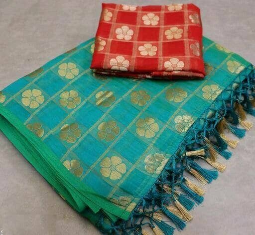Shree Gullak Silk Jacquard Printed Saree With Unstitched Blouse Piece ( Teal ) - Sarees | Buy online on ZillyBuy