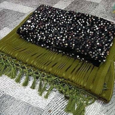 Shree Gullak Silk Art Silk Striped Saree With Unstitched Blouse Piece ( Olive )