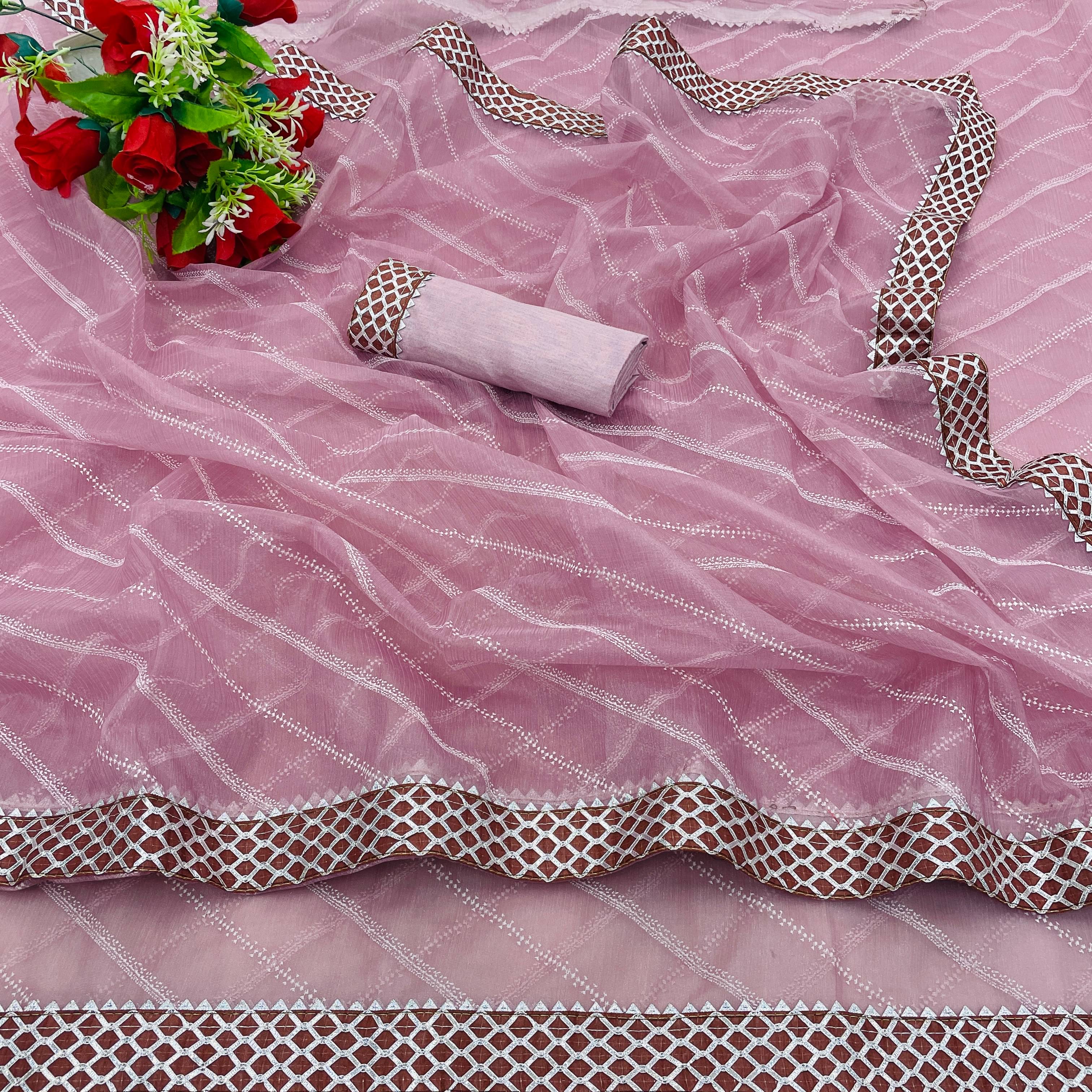 Shree Gullak Silk Lycra Striped Saree With Unstitched Blouse Piece ( Pink ) Shree Gullak Silk Lycra Striped Saree With Unstitched Blouse Piece ( Pink )