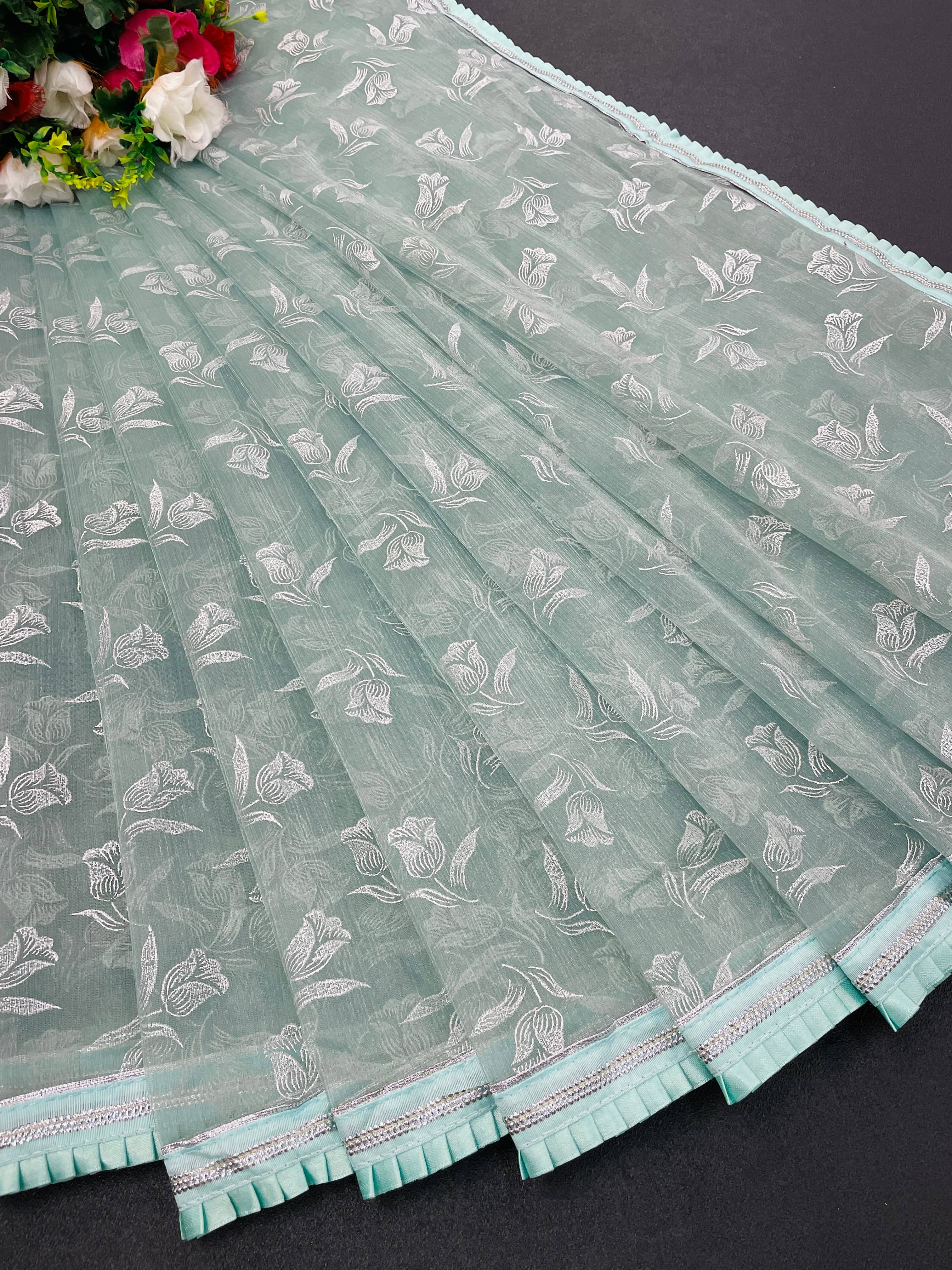 Shree Gullak Silk Lycra Printed Saree With Unstitched Blouse Piece ( Blue ) - Sarees | Buy online on ZillyBuy
