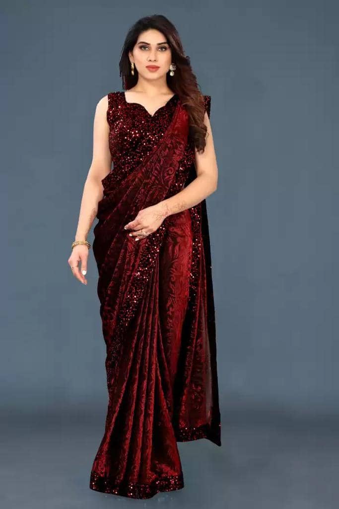 Shree Gullak Silk Lycra Embellished Saree With Unstitched Blouse Piece ( Red ) - Sarees | Buy online on ZillyBuy