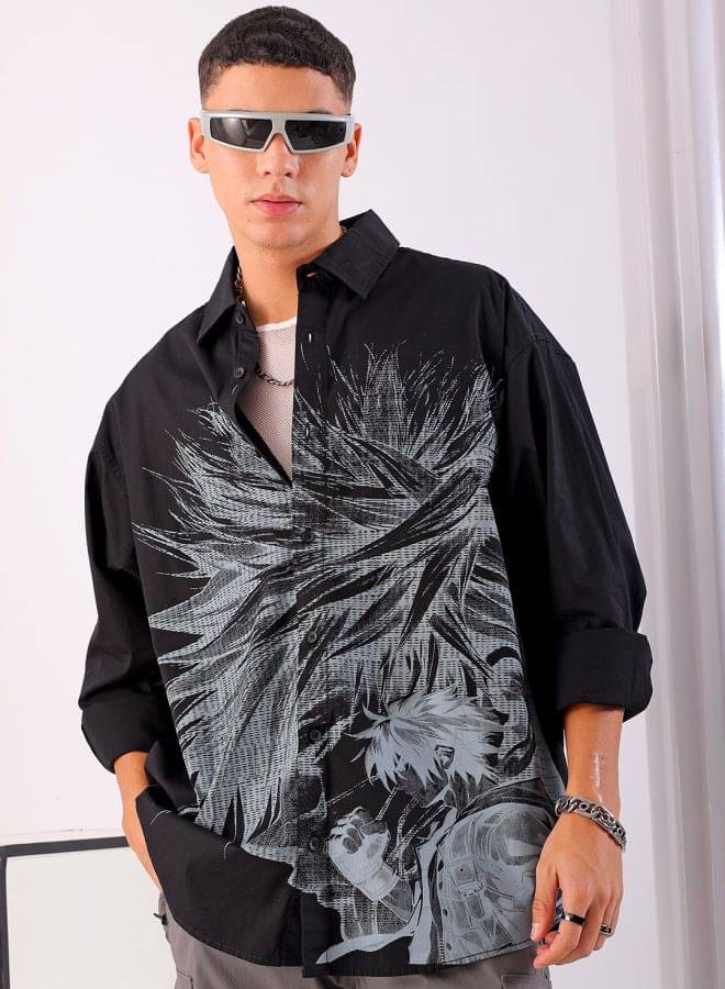     			The Indian Garage Co. 100% Cotton Oversized Fit Printed Full Sleeves Men's Casual Shirt - Black ( Pack of 1 )