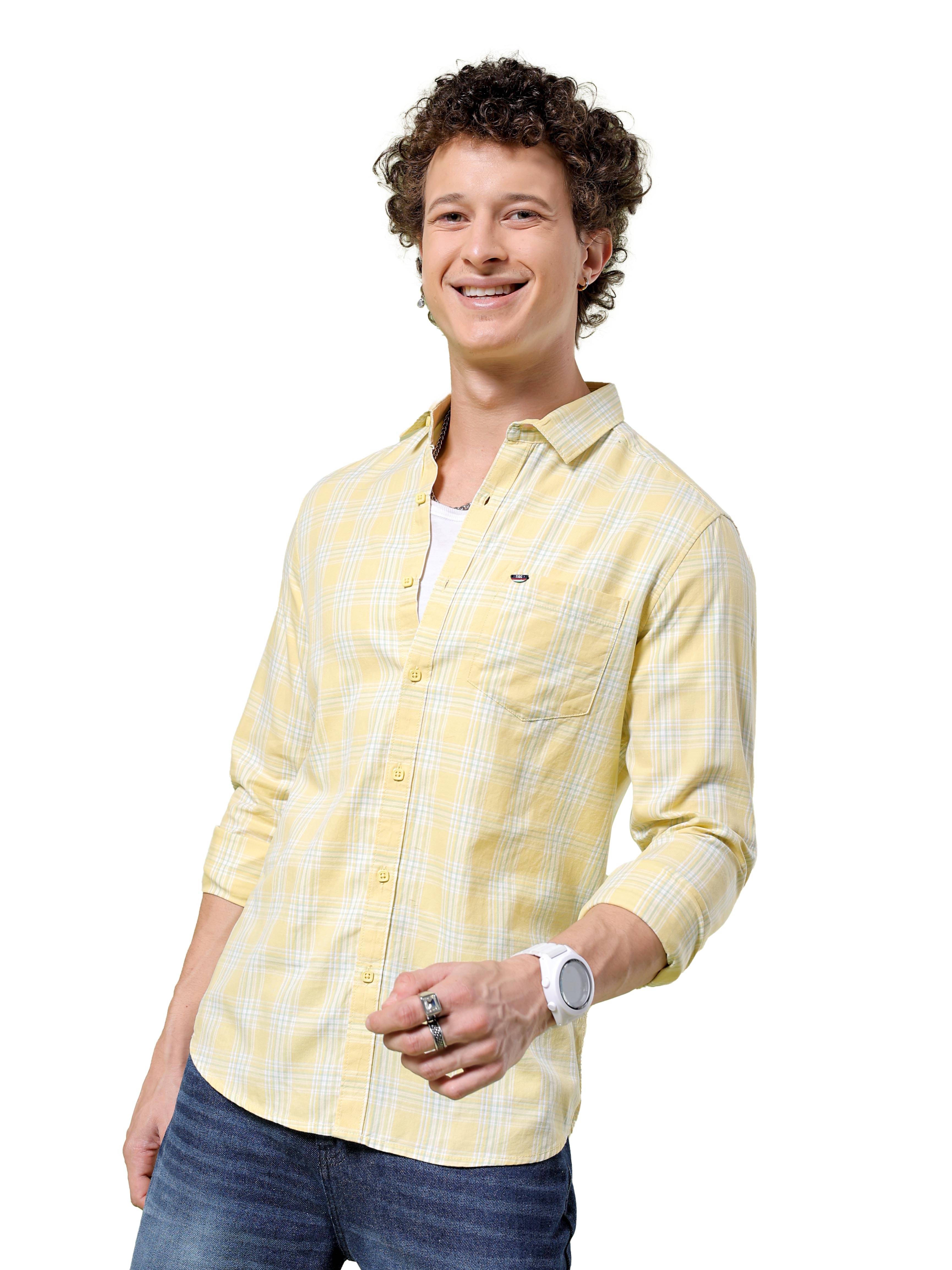     			The Indian Garage Co. 100% Cotton Slim Fit Checks Full Sleeves Men's Casual Shirt - Yellow ( Pack of 1 )