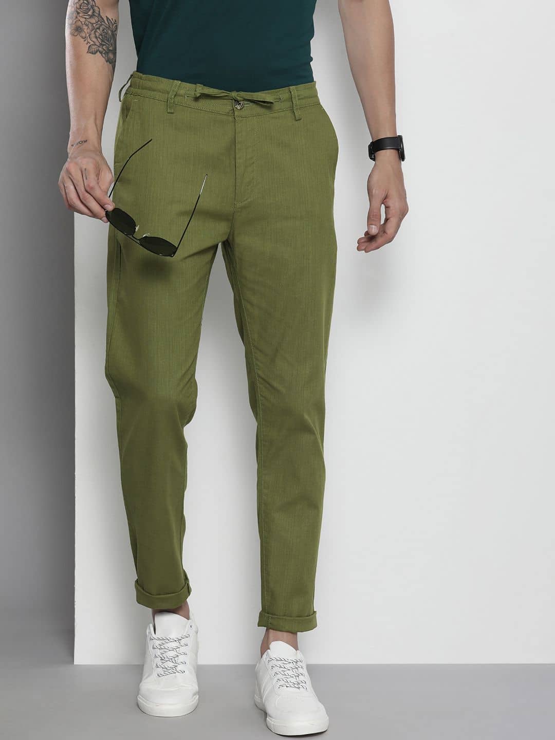 The Indian Garage Co. Slim Flat Men's Chinos - Green ( Pack of 1 ) - Trousers | Buy online on ZillyBuy