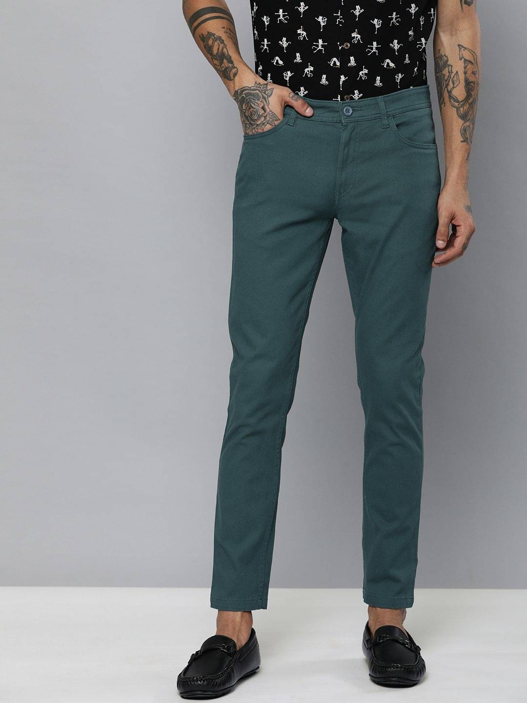 The Indian Garage Co. Slim Flat Men's Chinos - Teal ( Pack of 1 ) The Indian Garage Co. Slim Flat Men's Chinos - Teal ( Pack of 1 )