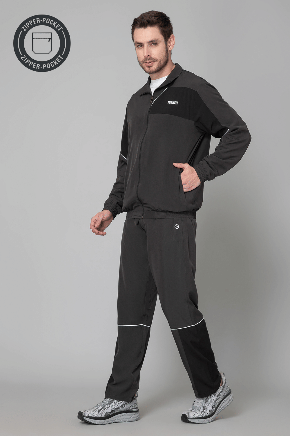 Turnfit Charcoal Polyester Regular Fit Men's Tracksuit ( Pack of 1 ) Turnfit Charcoal Polyester Regular Fit Men's Tracksuit ( Pack of 1 )
