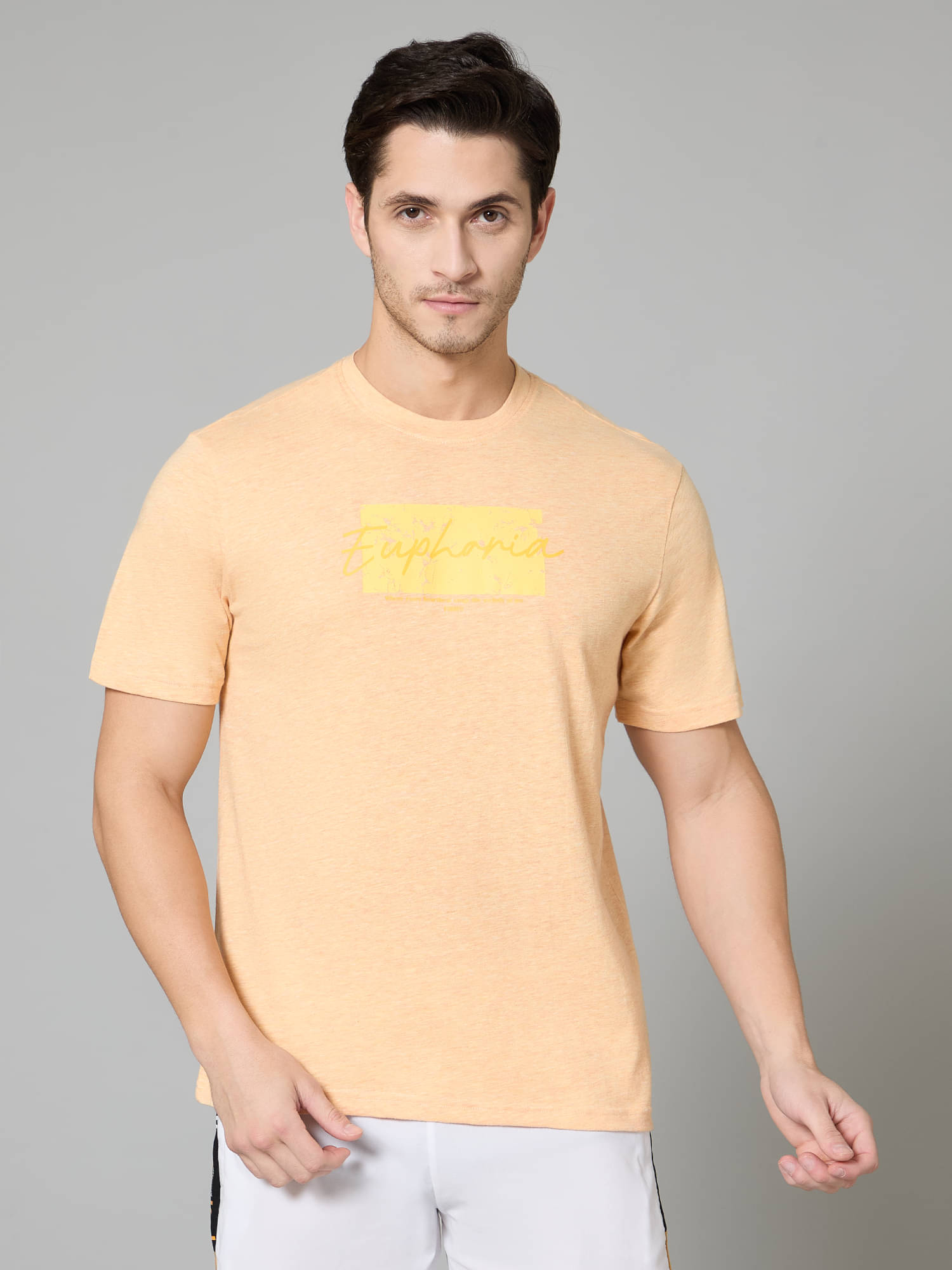     			Turnfit Cotton Blend Regular Fit Printed Half Sleeves Men's Round T-Shirt - Orange ( Pack of 1 )