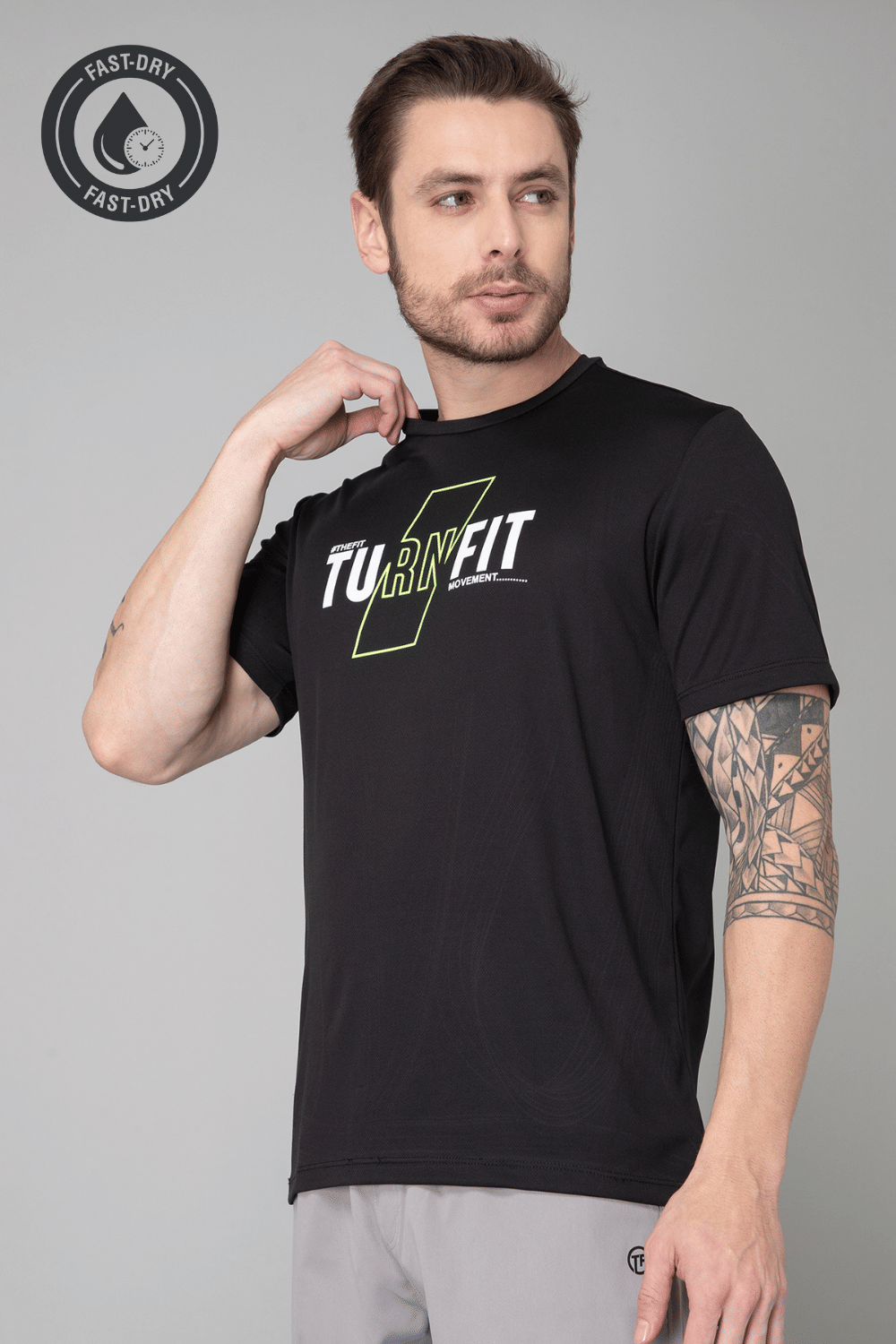    			Turnfit Polyester Regular Fit Printed Half Sleeves Men's Round T-Shirt - Black ( Pack of 1 )